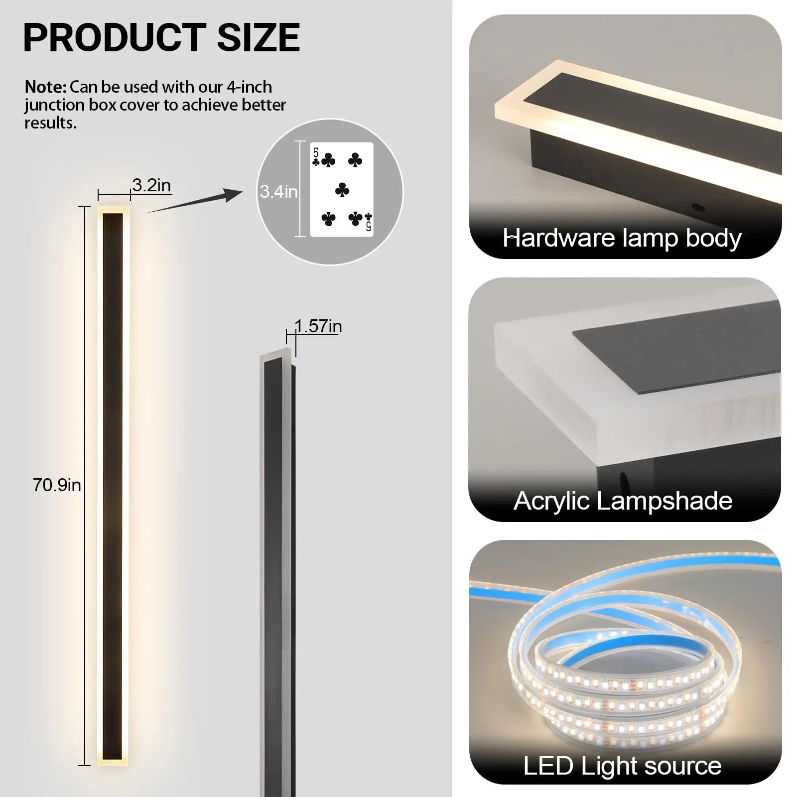 Modern Outdoor Wall Light 3000K-6000K Dimmable Wall Sconces IP65 Waterproof Long Wall Mount Light for Garage Doorway Stairway