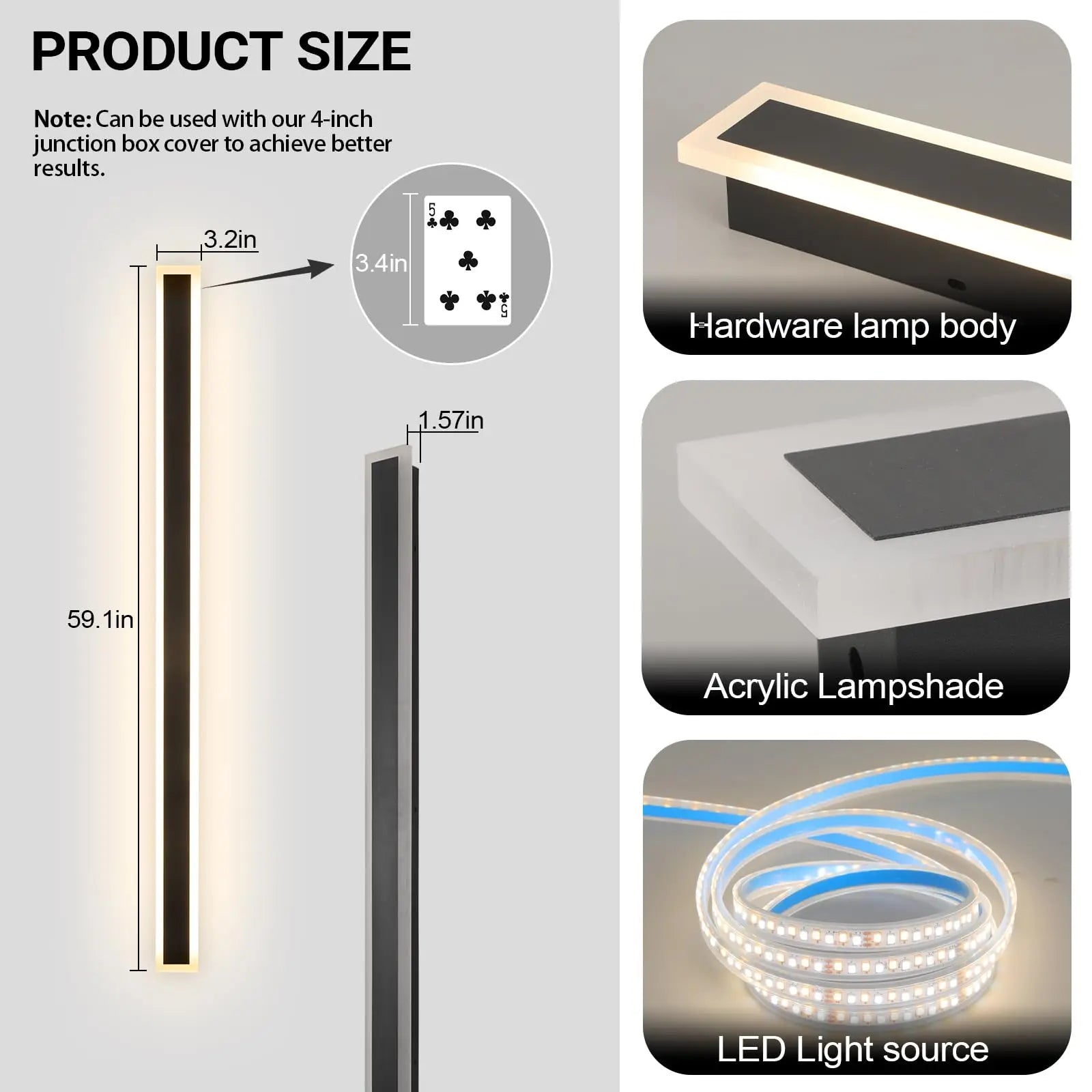 Modern Outdoor Wall Light 3000K-6000K Dimmable Wall Sconces IP65 Waterproof Long Wall Mount Light for Garage Doorway Stairway