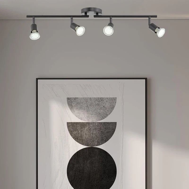 Modern LED Track Lighting 4 Heads Rotatable Spot Lights Dimmable Ceiling Mounted Fixture for Living Room Kitchen Hallway Hotel