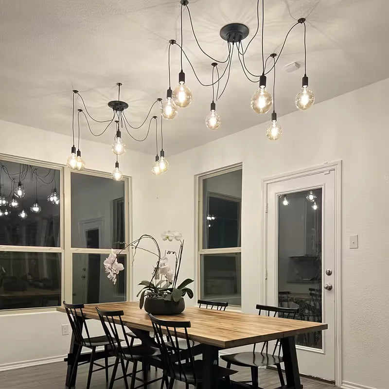 Industrial Retro Black Spider Chandelier Multi-Head Pendant Light with Adjustable Arms Ceiling Light for Living Bedroom Kitchen
