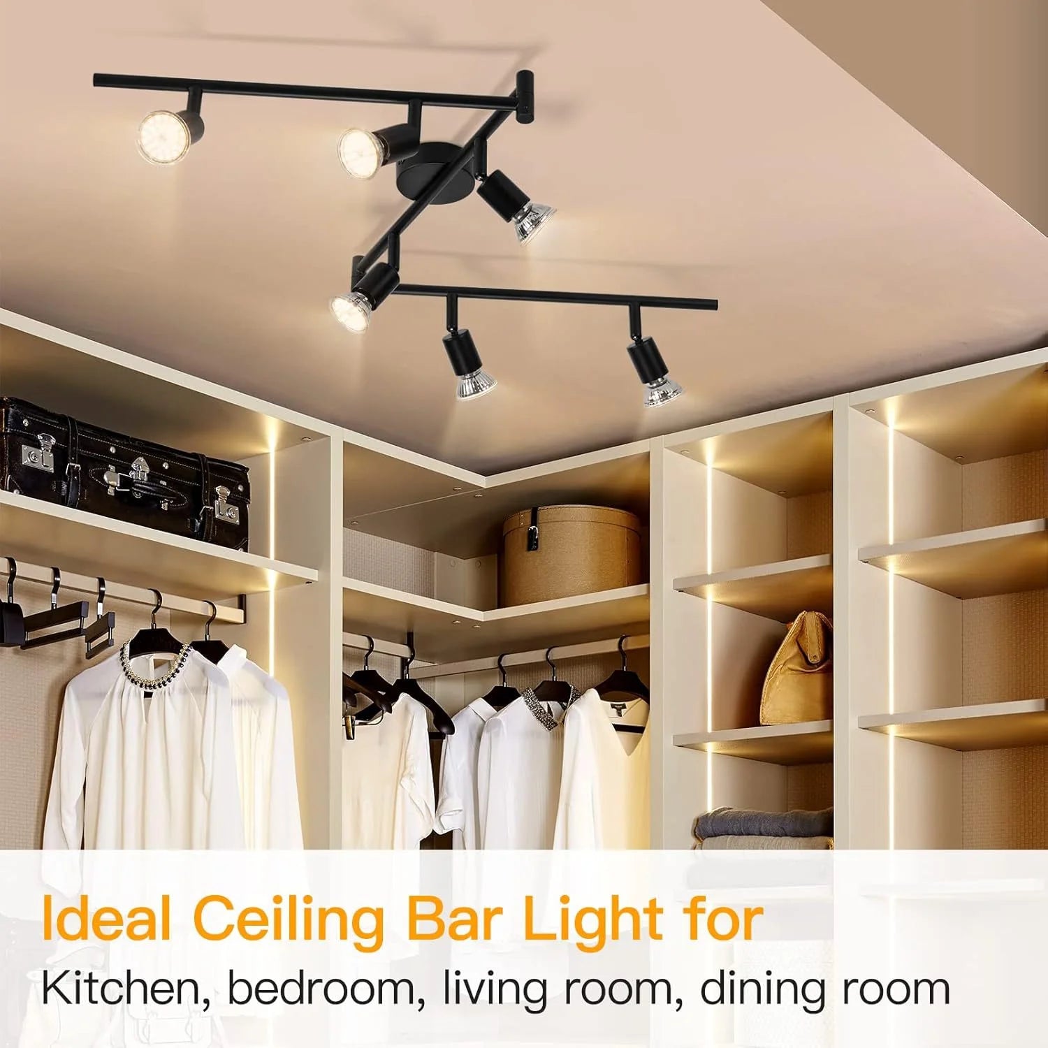 Modern LED Track Lighting 4 Heads Rotatable Spot Lights Dimmable Ceiling Mounted Fixture for Living Room Kitchen Hallway Hotel