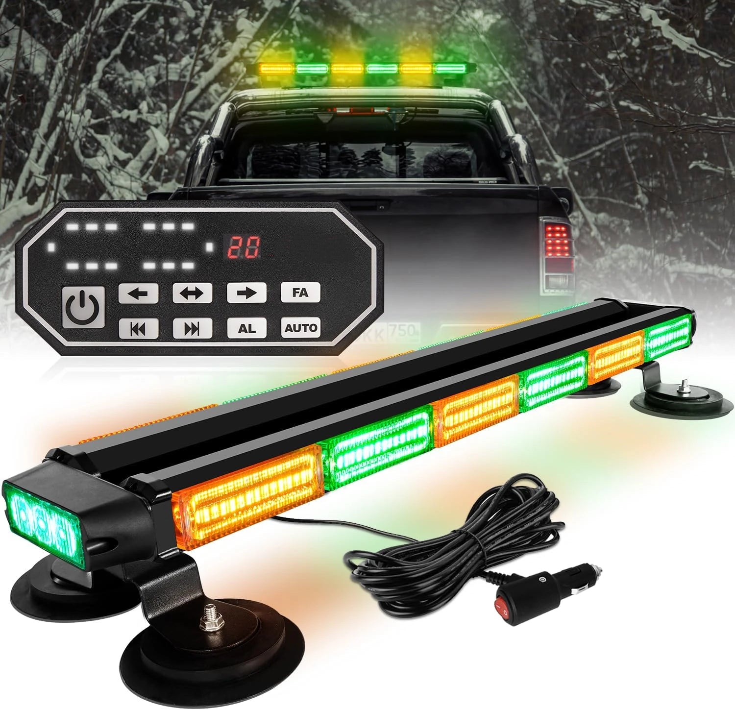 26inch 126 LED Emergency Rooftop Strobe Light Bar Controller Double-Side Warning Hazard OLIVER Fitment Traffic Light