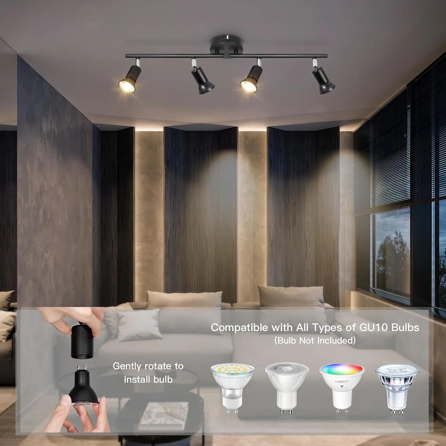 Modern LED Track Lighting 4 Heads Rotatable Spot Lights Dimmable Ceiling Mounted Fixture for Living Room Kitchen Hallway Hotel