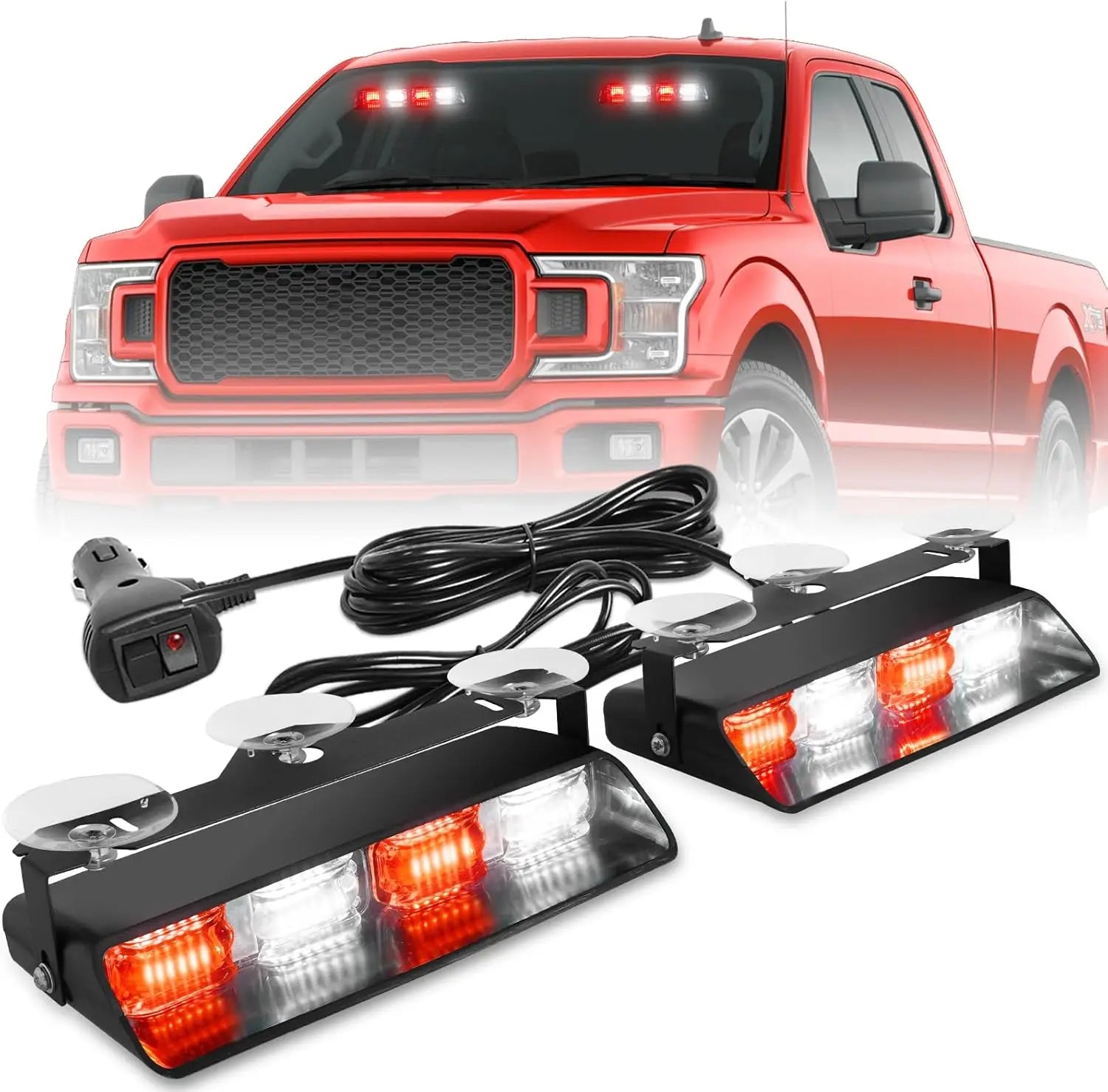 2x8.5 Inch 48LED Emergency Dash Strobe Lights Amber Safety Flashing Warning Lights for Trucks Construction Vehicles