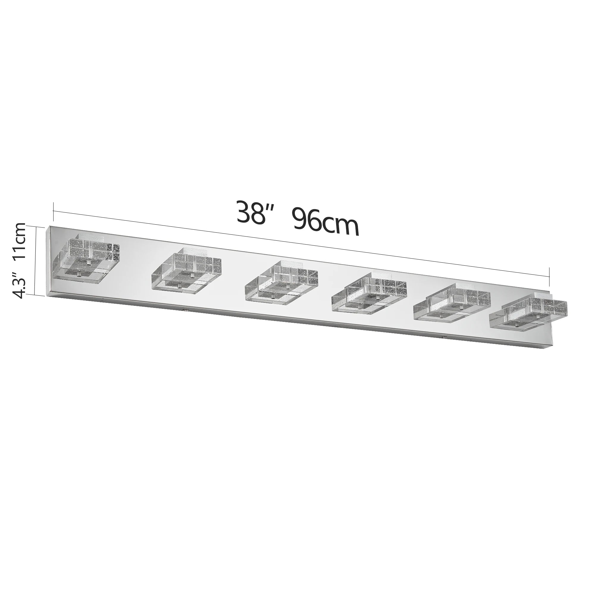 Ship in USA,38" Modern Chrome 6-Light LED Vanity Light,Square Acrylic Lampshades Wall Mount Fixture for Bathroom,Mirror Lighting