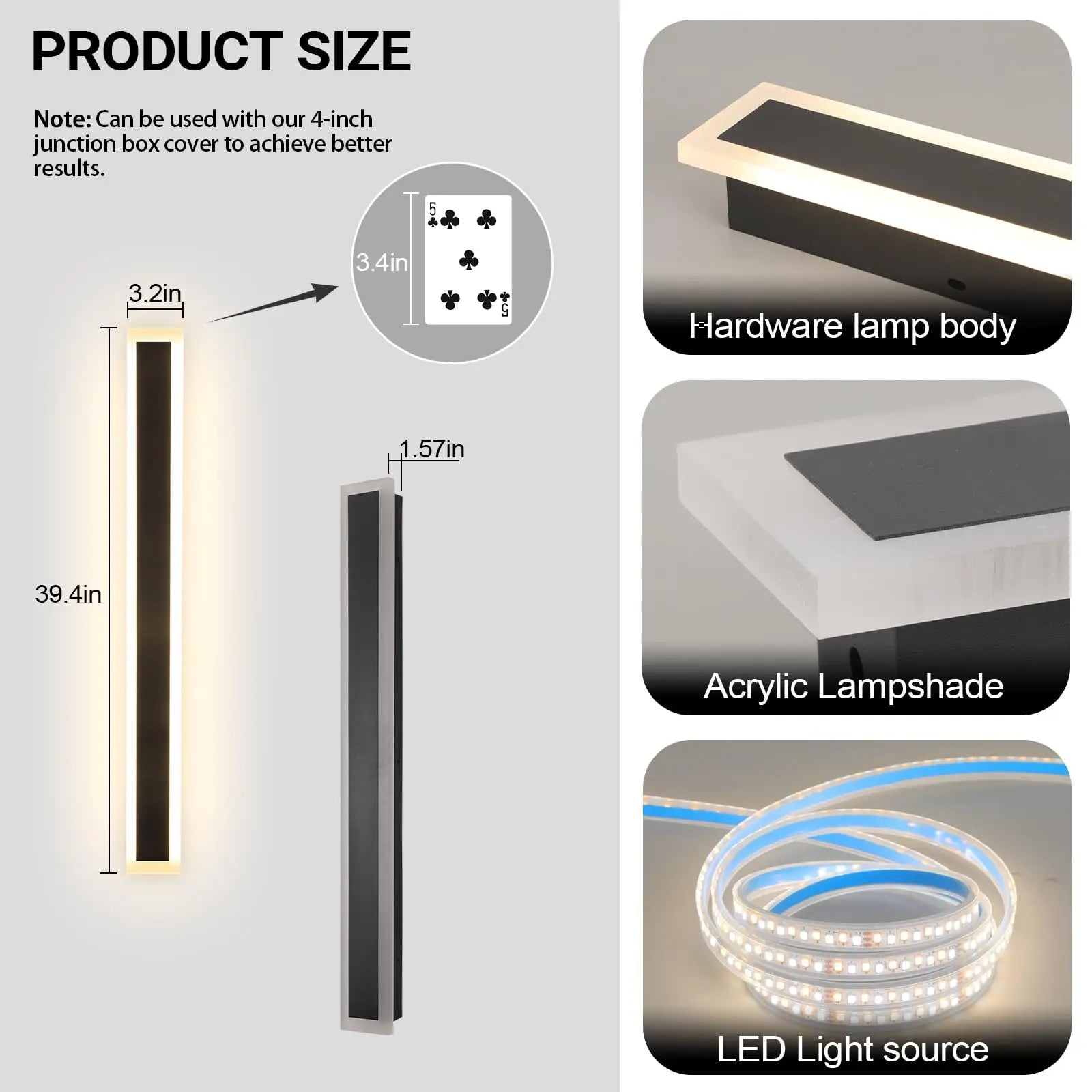 Modern Outdoor Wall Light 3000K-6000K Dimmable Wall Sconces IP65 Waterproof Long Wall Mount Light for Garage Doorway Stairway