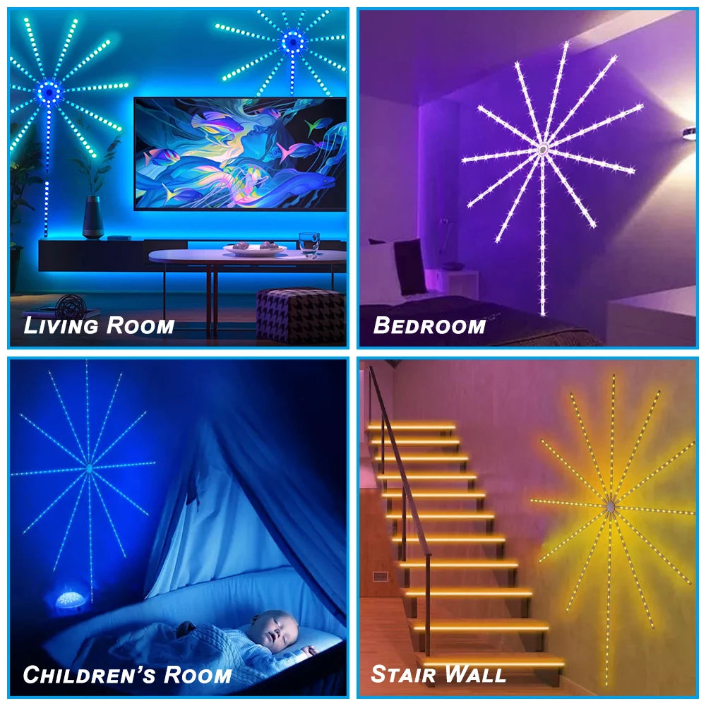 5V USB 5050 RGBIC Indoor Christmas Decoration Music Sync Smart Phone Blue Tooth App Control LED Fireworks Lights