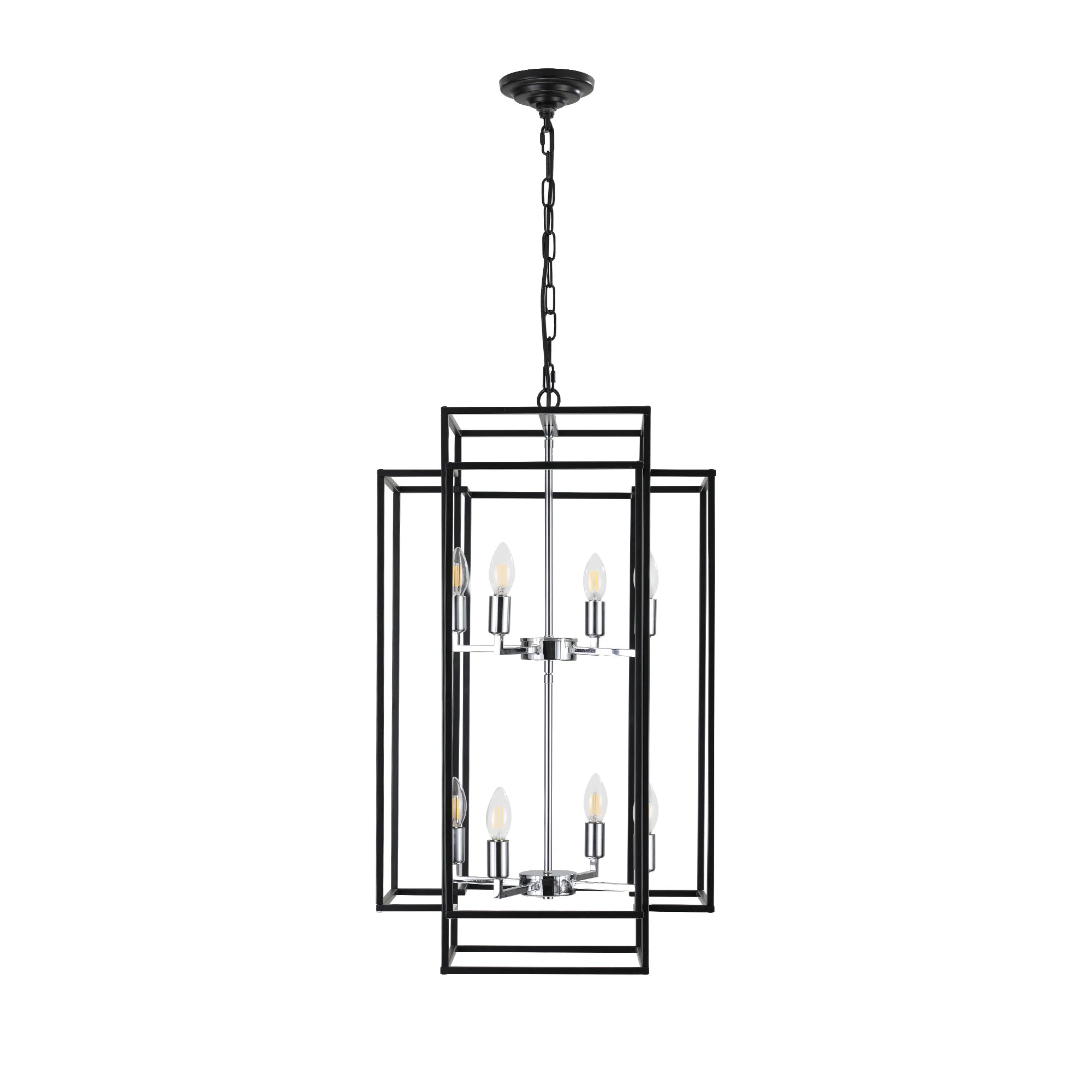 Ready in USA 18" Modern 8-Light Geometric Pendant Chandelier, Industrial Metal Frame, Adjustable Hanging Light (No Bulbs)