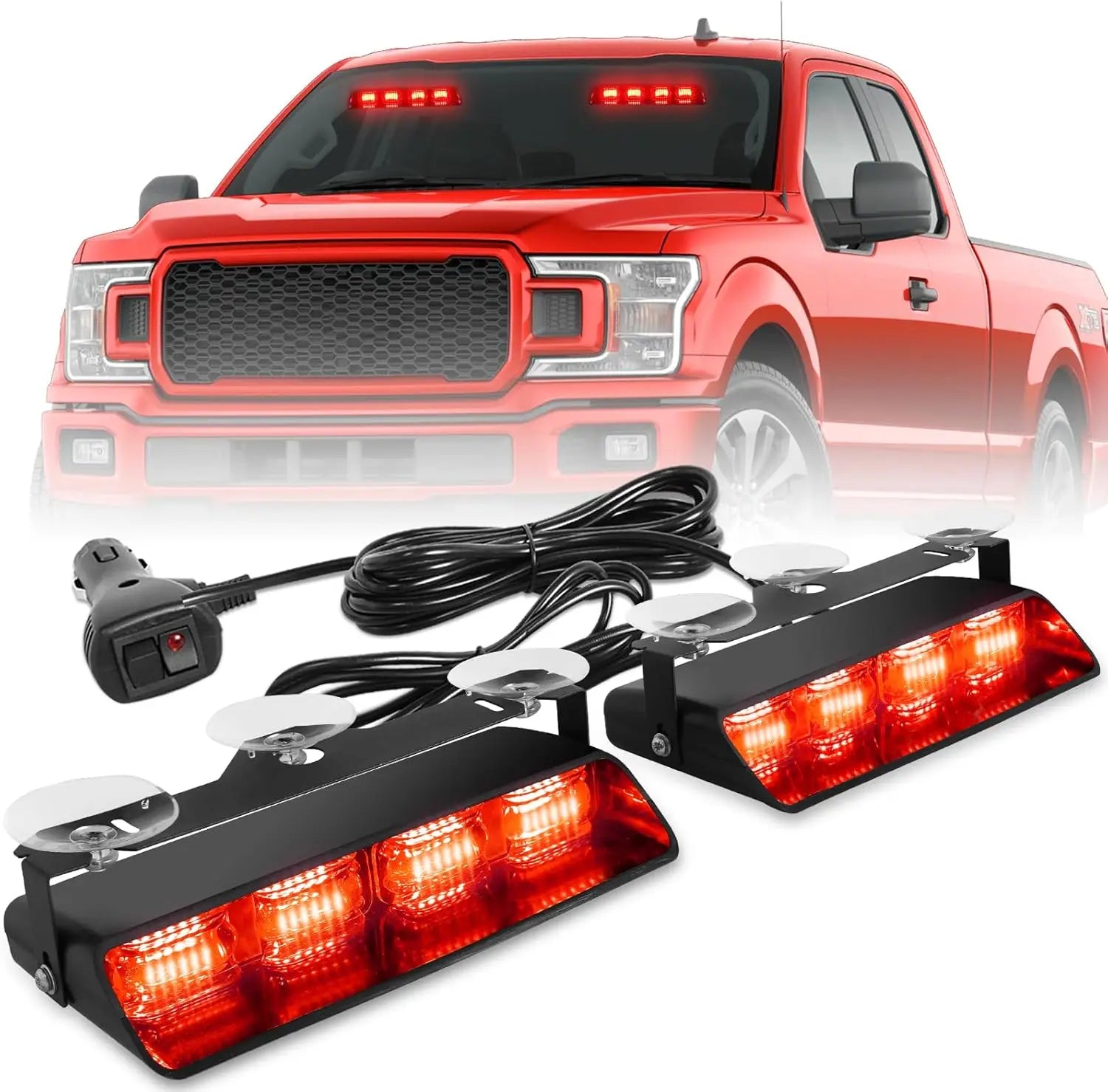 2x8.5 Inch 48LED Emergency Dash Strobe Lights Amber Safety Flashing Warning Lights for Trucks Construction Vehicles