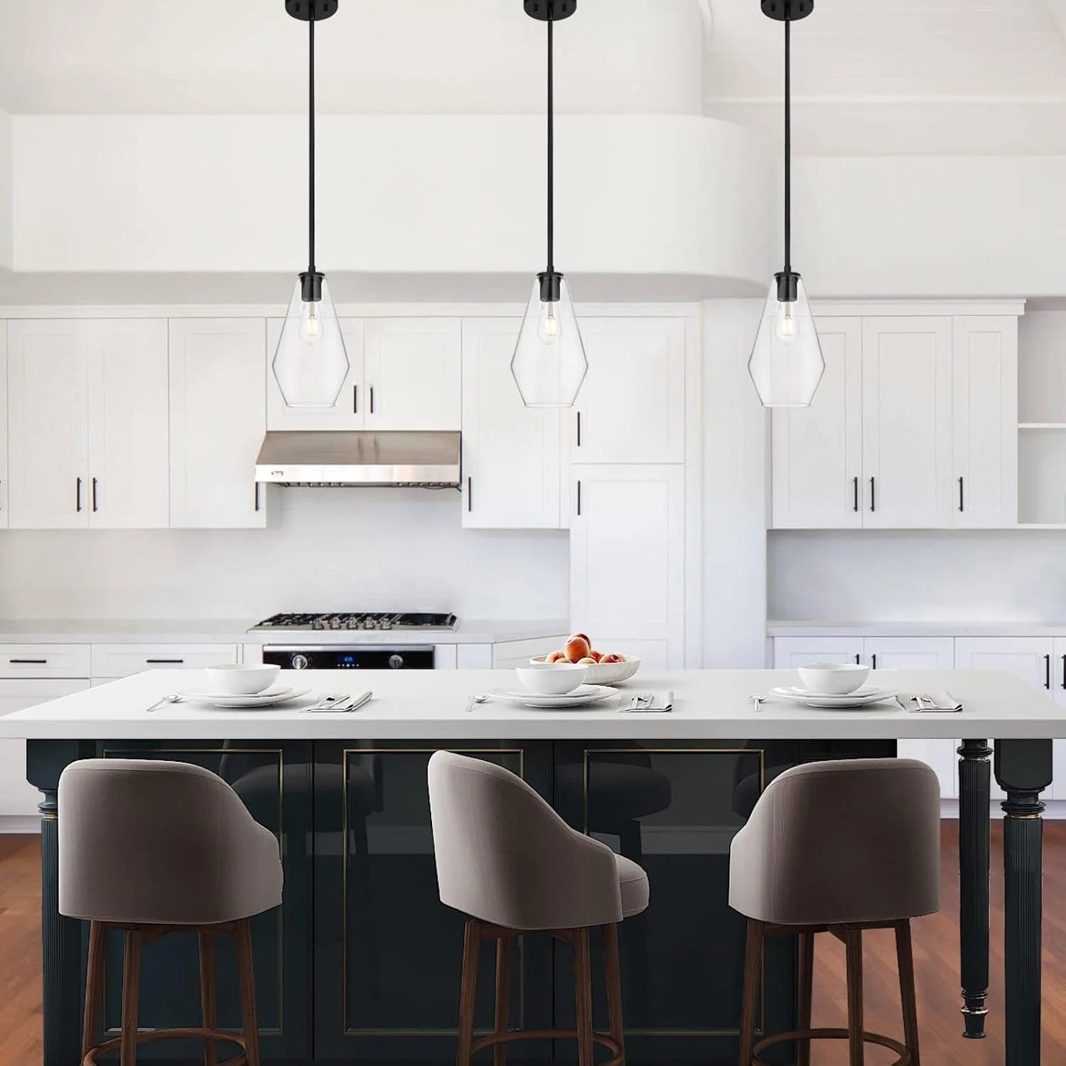 Glass Pendant Lighting Modern 1 Light Kitchen Pendant Light Fixture Black Adjustable Pendant Lamp for Kitchen Island Dining