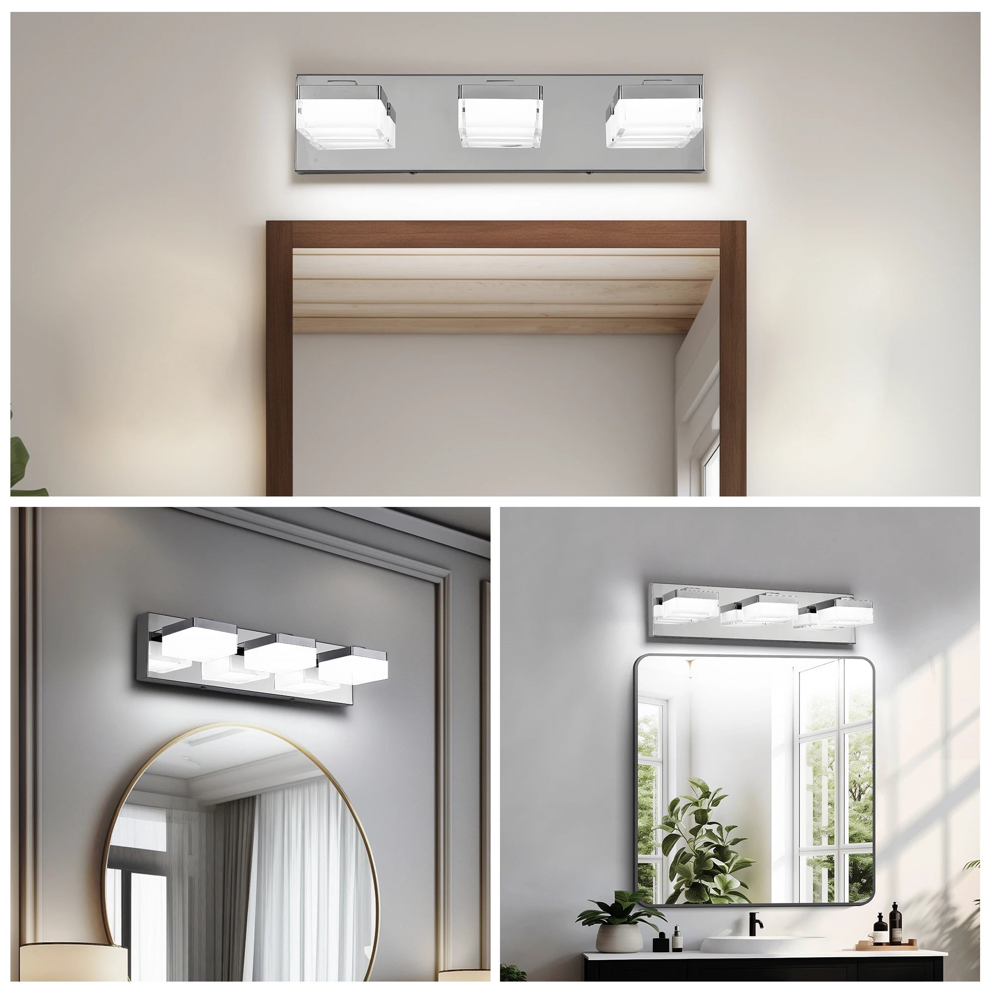 Ship in USA,Modern Chrome LED Vanity Light,3-Lights Wall Sconce for Bathroom and Mirror,Sleek Minimalist Design,Energy-Efficient