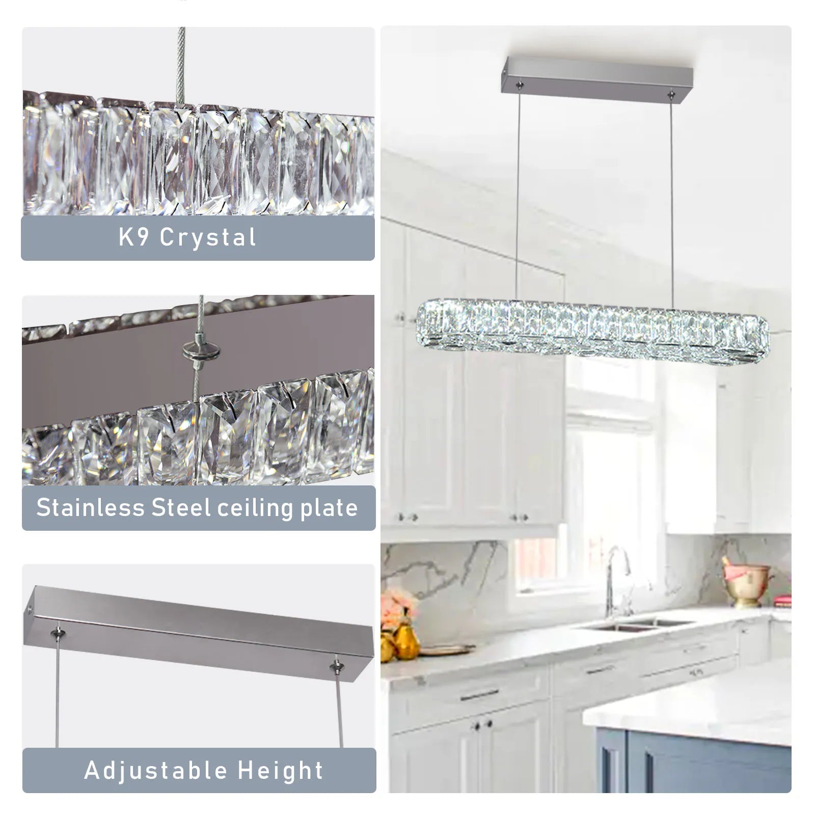 Modern Luxury Designer Crystal Pendant Light Dimmable Hanging Lighting for Kitchen Island and Bedroom Ceiling Lamps