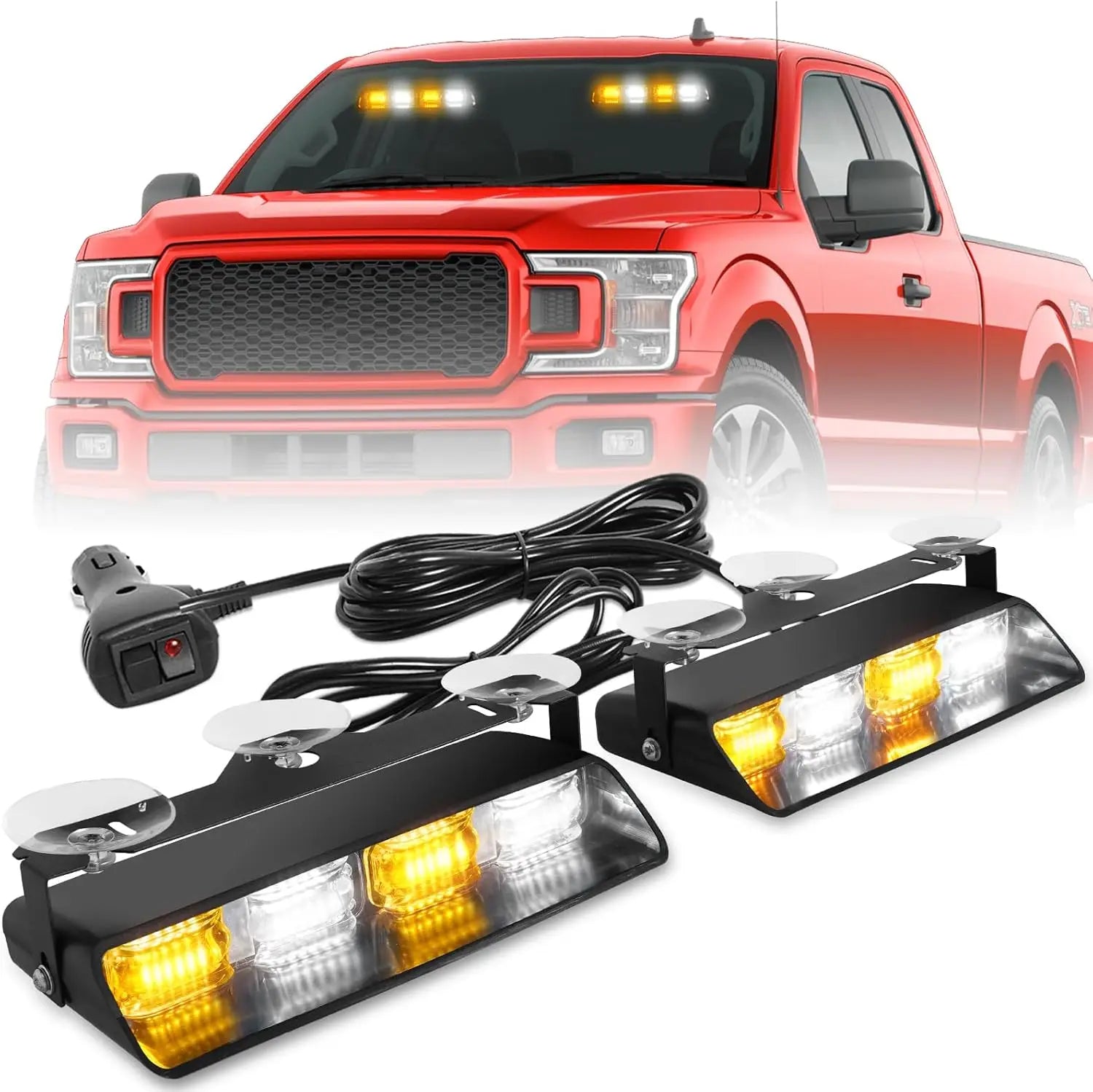 2x8.5 Inch 48LED Emergency Dash Strobe Lights Amber Safety Flashing Warning Lights for Trucks Construction Vehicles