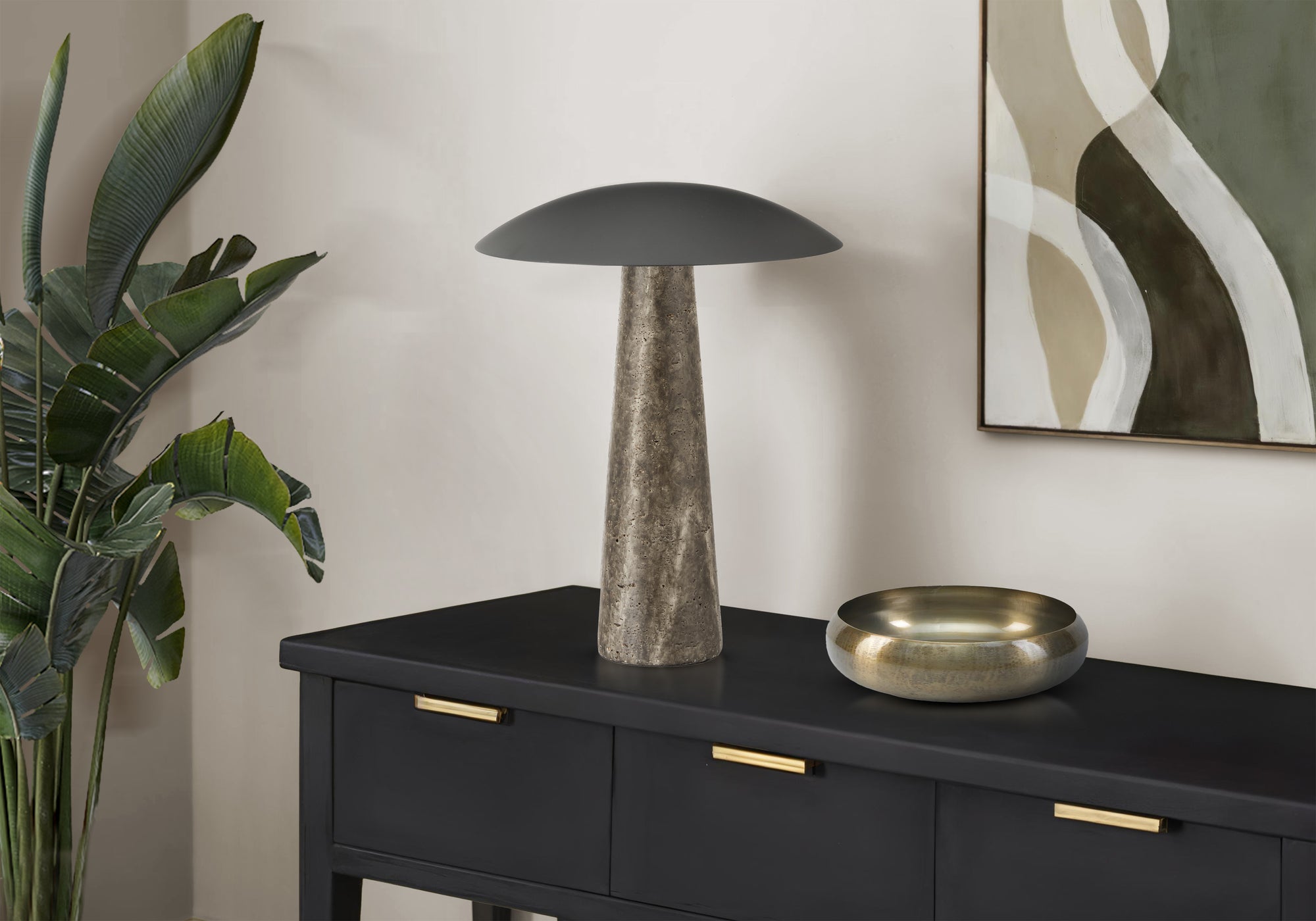 Lighting, 15H, Led, Table Lamp, Grey Resin, Black Metal, Contemporary