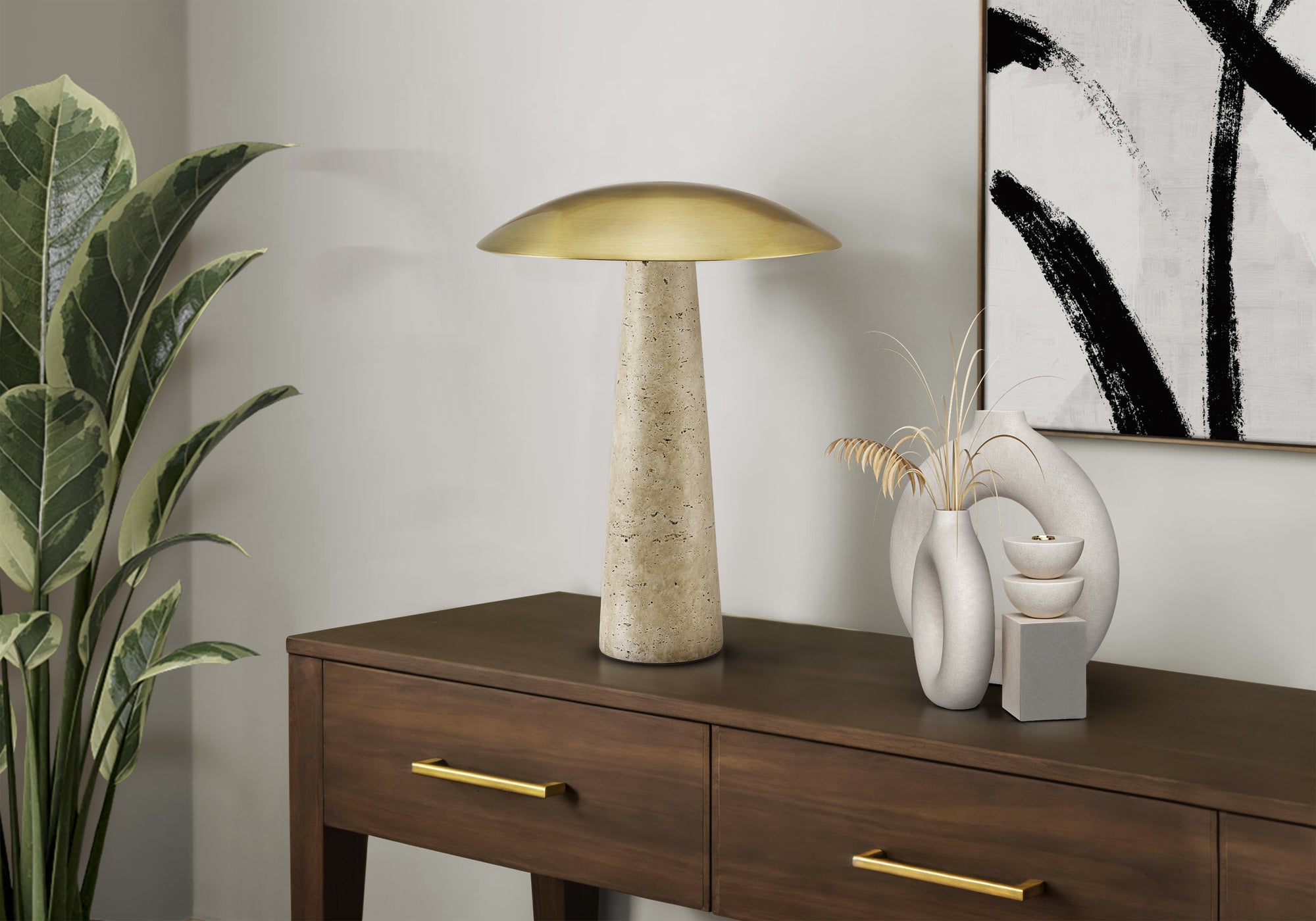 Lighting, 15H, Led, Table Lamp, Beige Resin, Gold Metal, Contemporary