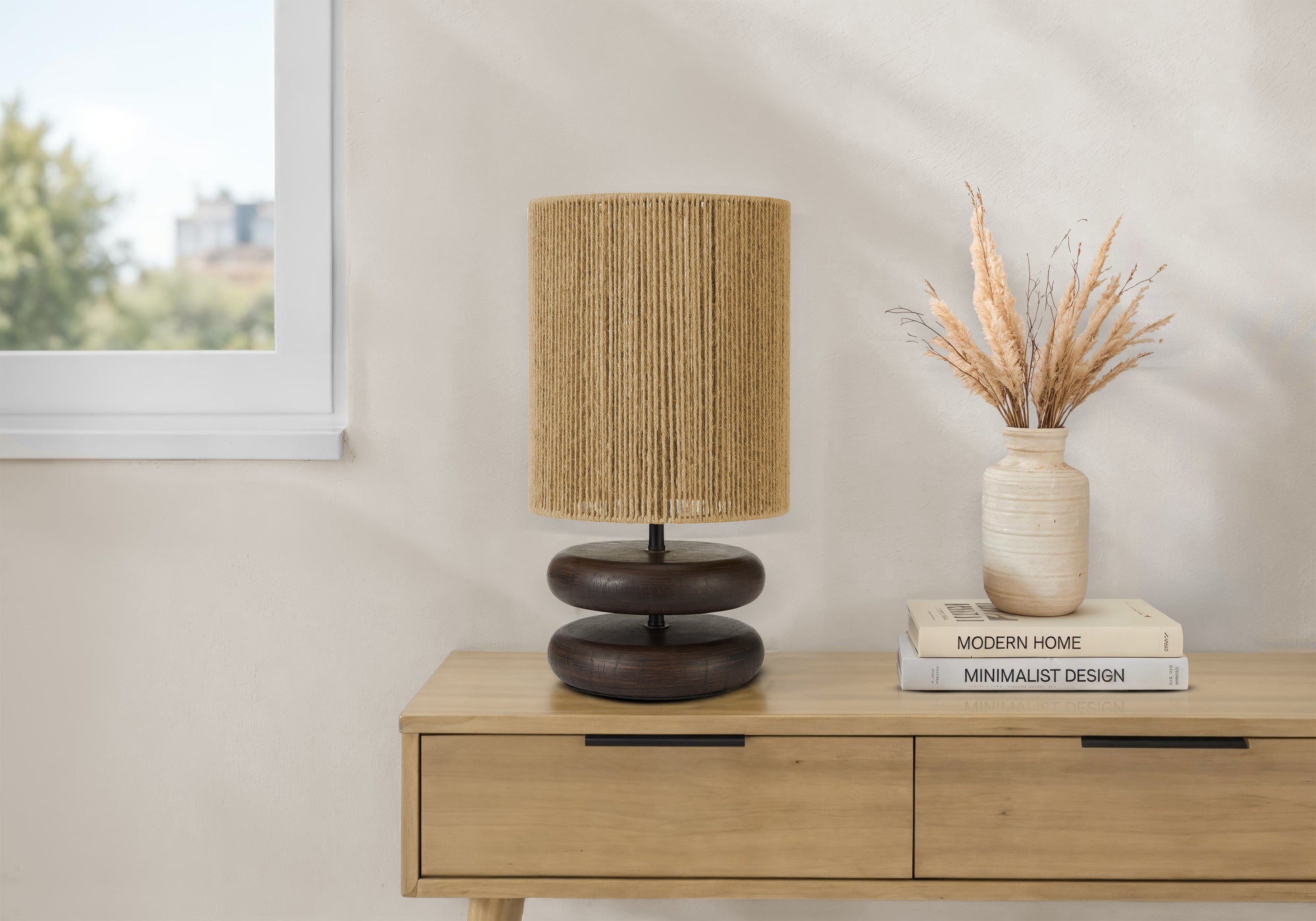Lighting, 19H, Table Lamp, Brown Resin, Beige Rope Shade, Contemporary
