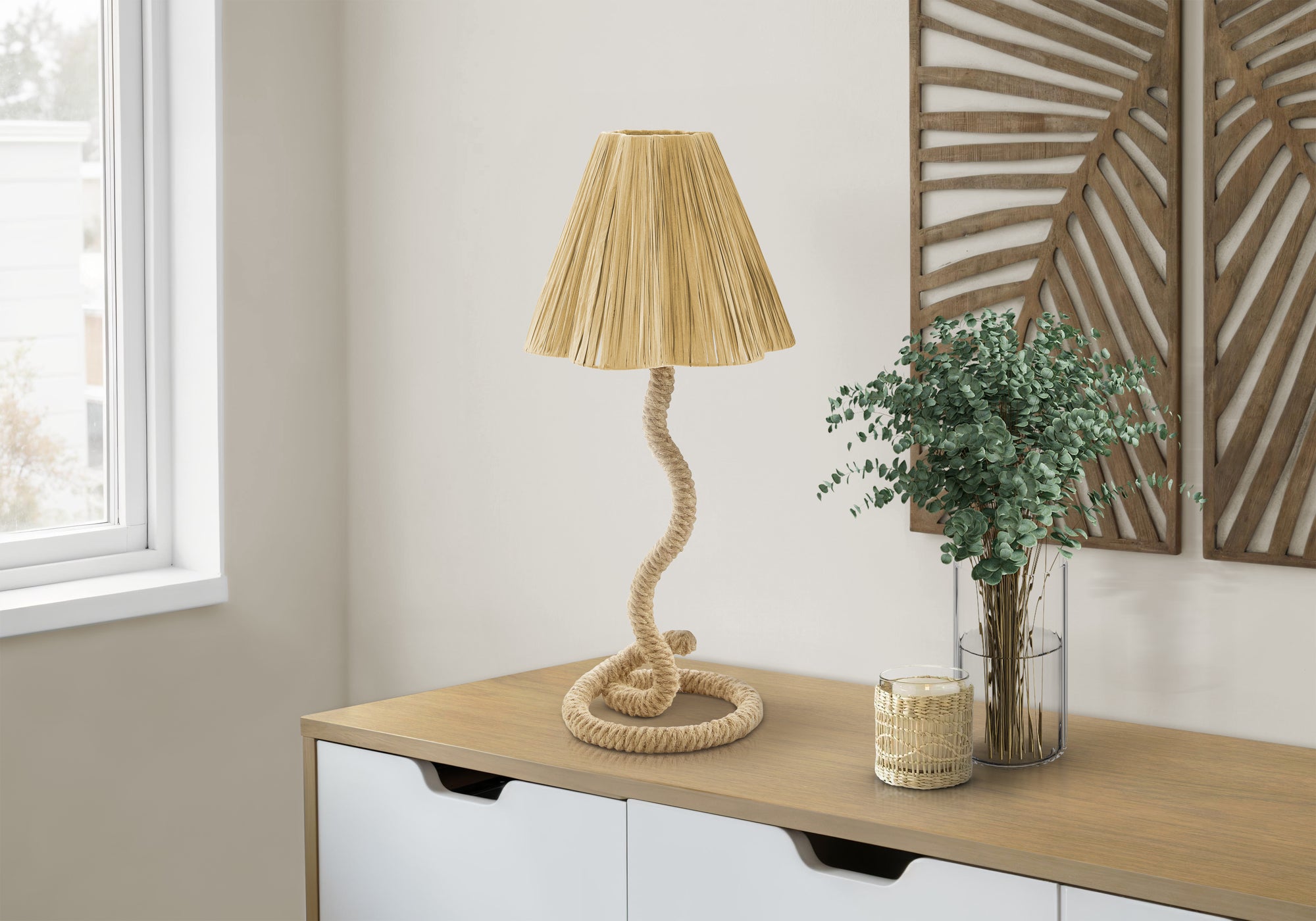 Lighting, 22H, Table Lamp, Natural Rope, Natural Paper Shade, Classic Boho