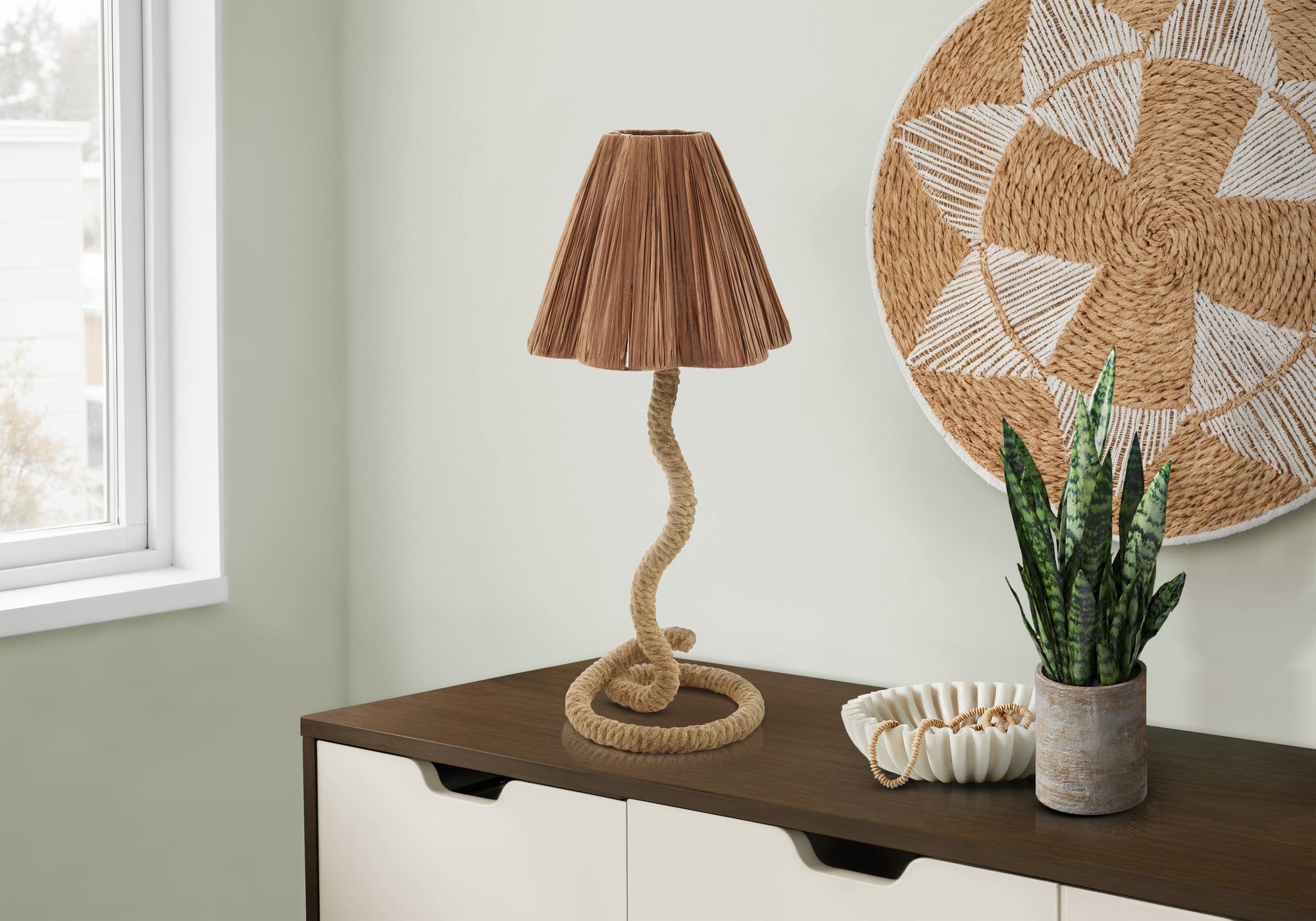 Lighting, 22H, Table Lamp, Brown Rope, Brown Paper Shade, Classic Boho