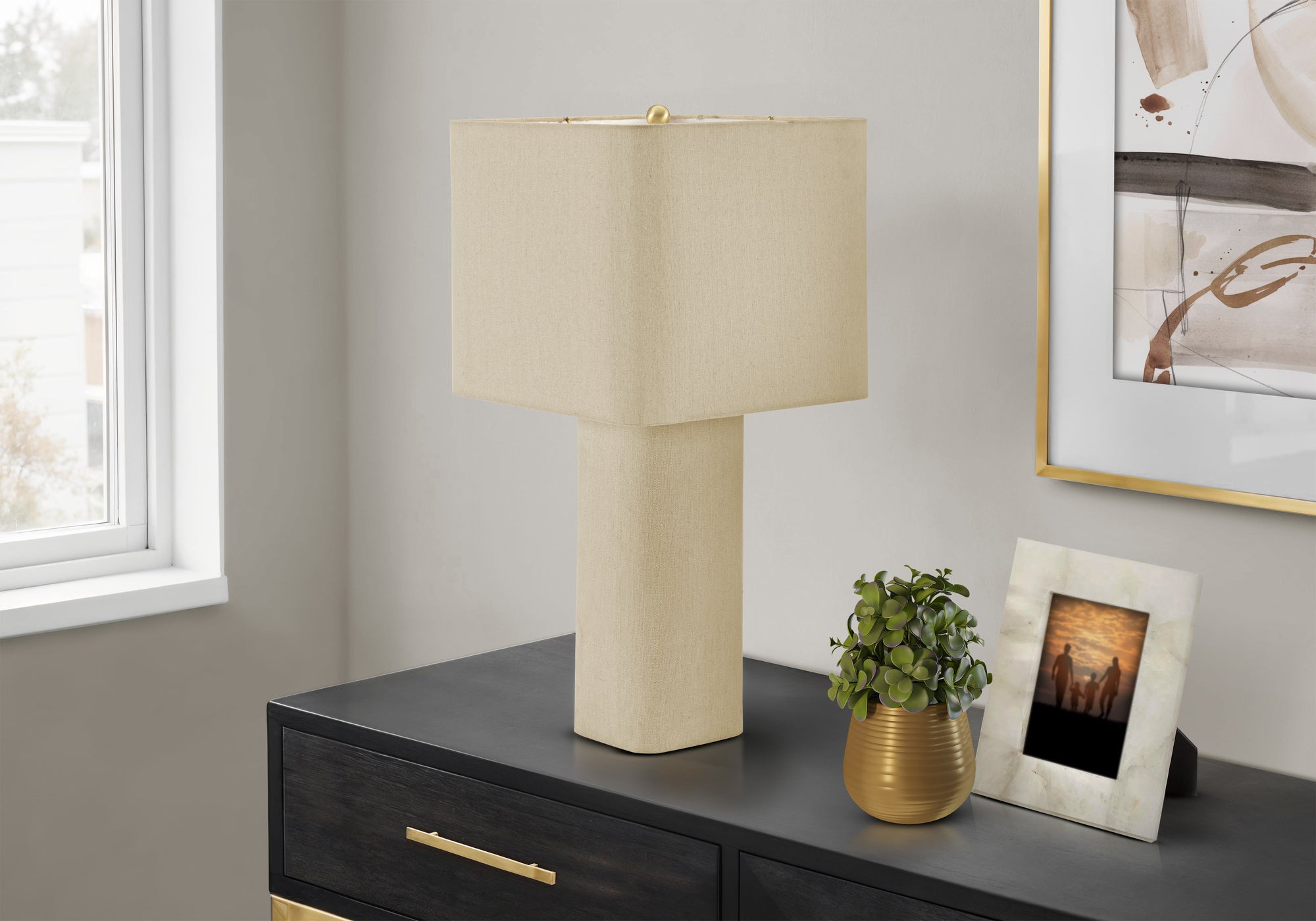 Lighting, 24H, Table Lamp, Natural Linen, Contemporary