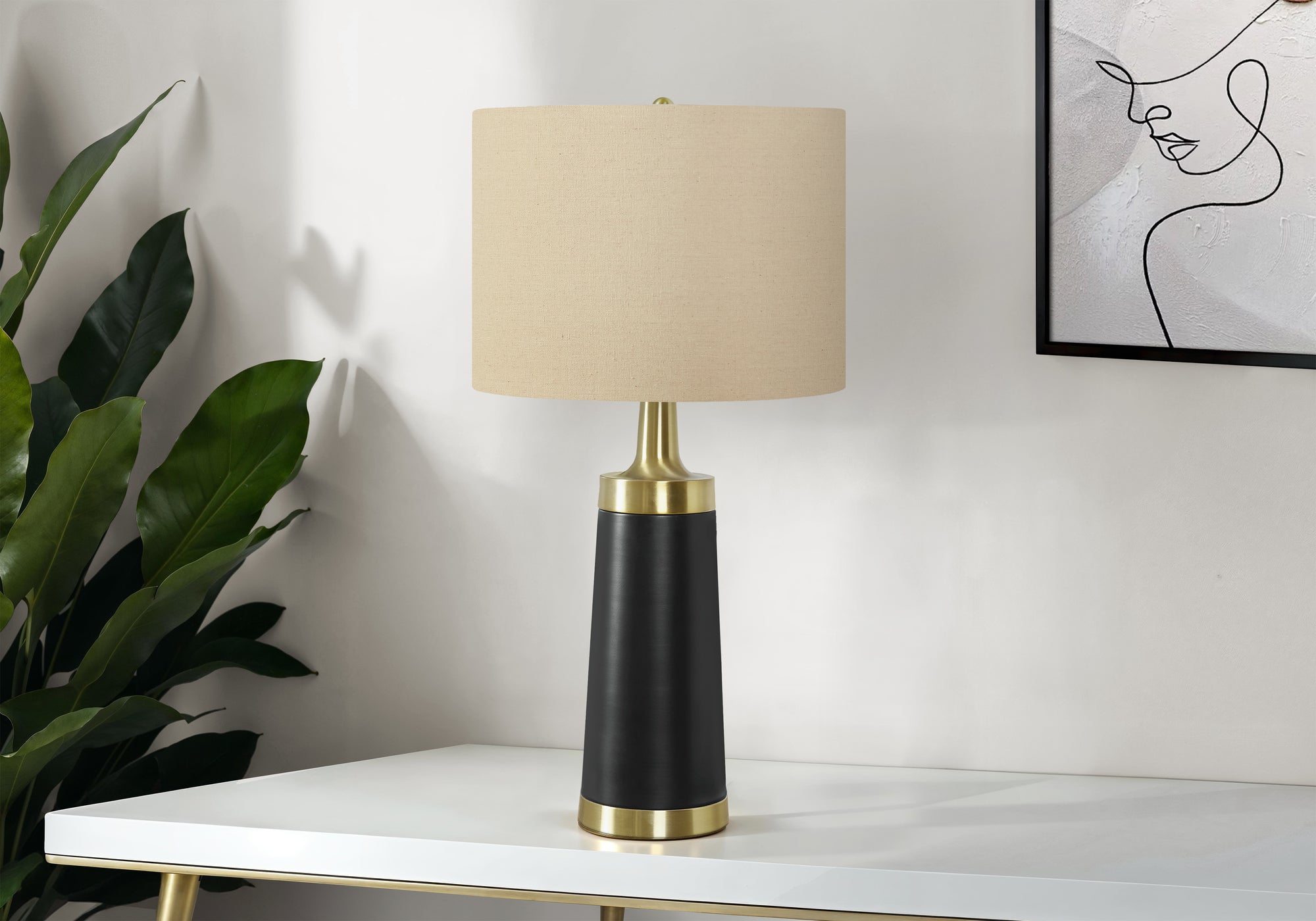 Monarch Specialties I 9623 Lightingtable Lamp, Black Metal, Beige Shade, Contemporary