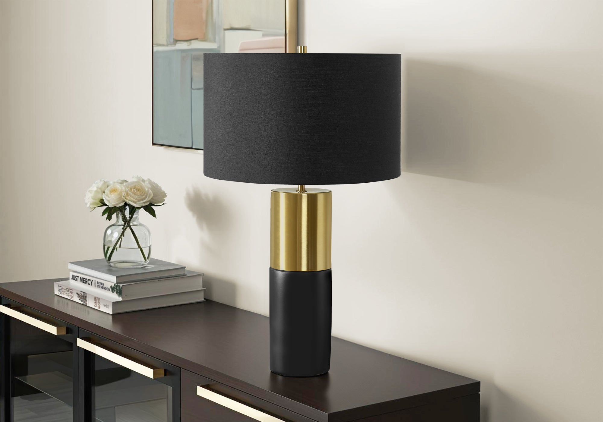 Monarch Specialties I 9629 Lightingtable Lamp, Black Concrete, Black Shade, Contemporary