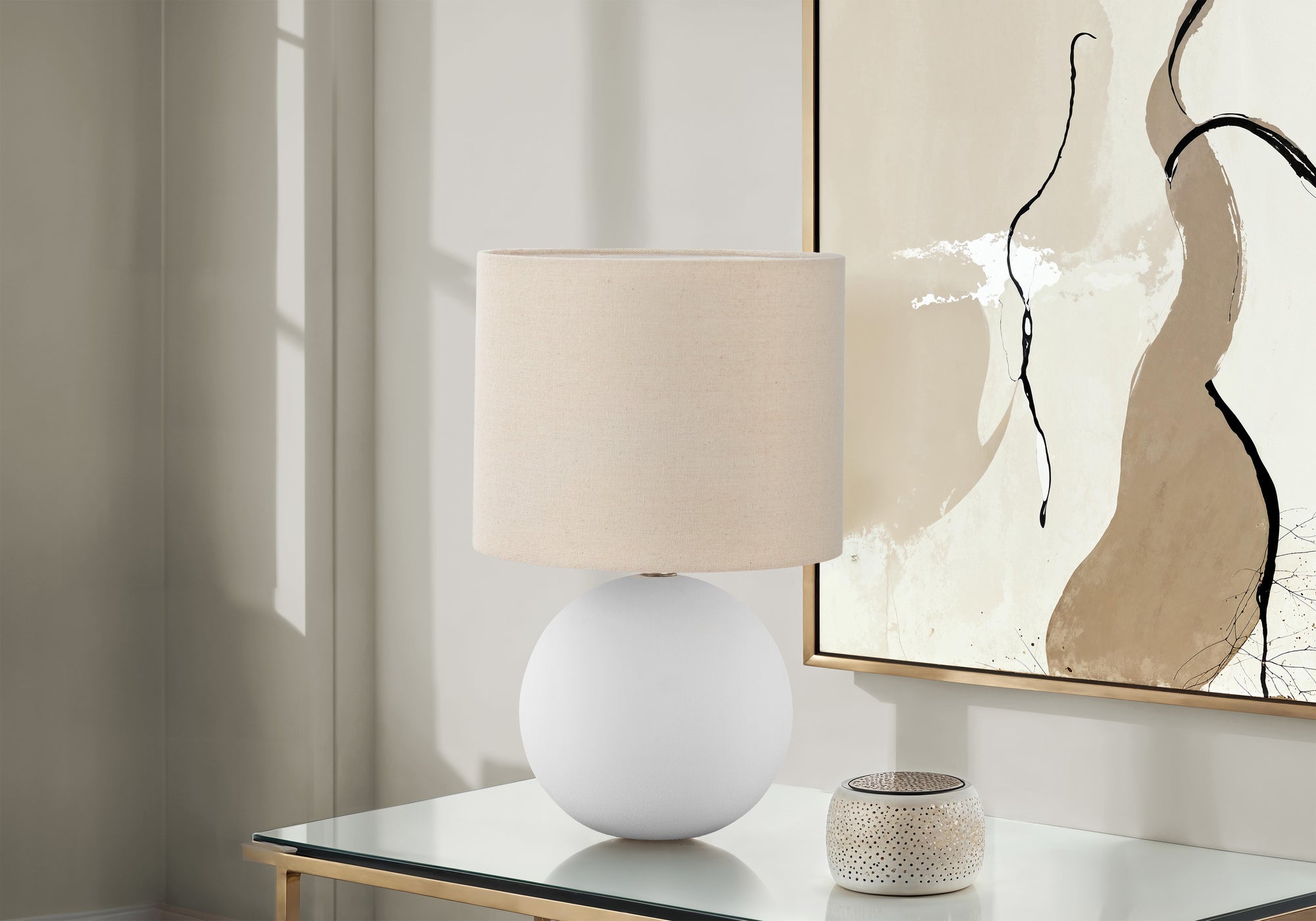 Monarch Specialties I 9632 Lightingtable Lamp, Cream Shade, Cream Ceramic, Contemporary