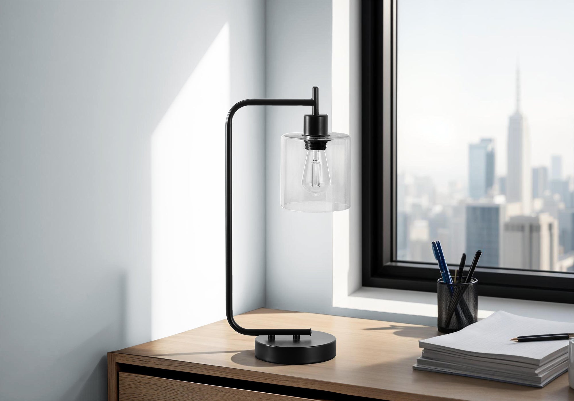 Monarch Specialties 9637 Lightingtable Lamp, Usb Port Included, Black Metal, Glass Shade, Modern Lighting-20 H Table, 9" L X 6" W X 19.75" H