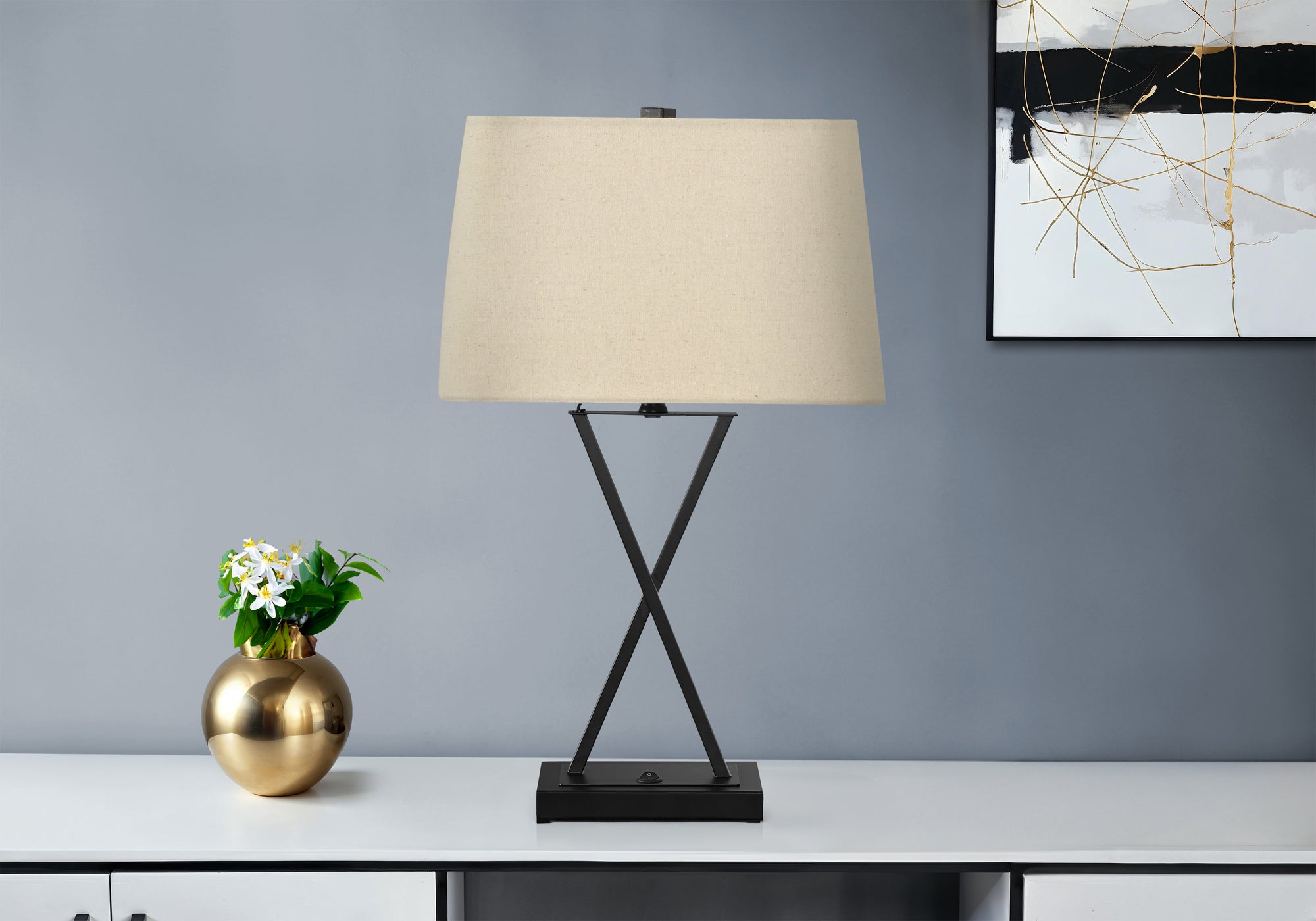 Monarch Specialties I 9638 Lightingtable Lamp, Usb Port Included, Black Metal, Beige Shade, Transitional