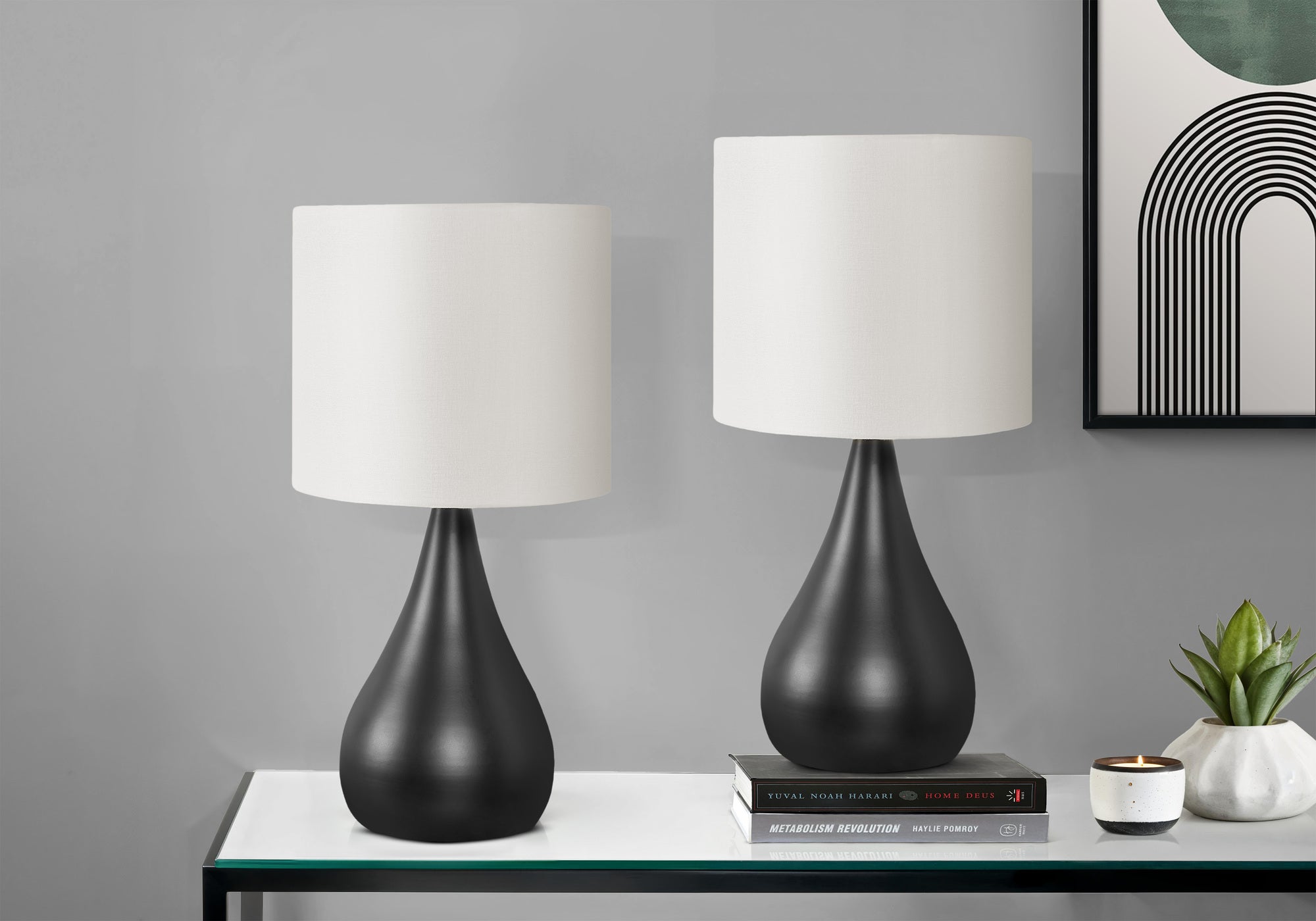 Monarch Specialties 9639 Lighting, Set Of 2Table Lamp, Black Metal, Ivory/Cream Shade, Contemporary Lighting-2Pcs/18 H Table, 9" L X 9" W X 17.75" H