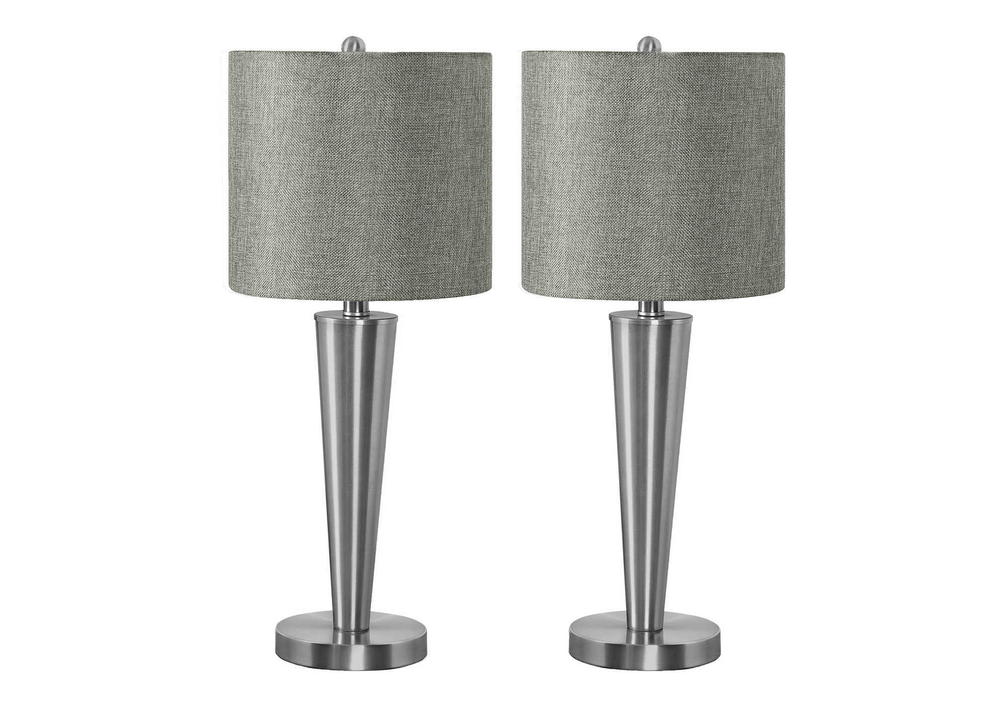 Monarch Specialties 9642 Lighting, Set Of 2Table Lamp, Usb Port Included, Nickel Metal, Grey Shade Lighting-2Pcs/24 H Table, 10" L X 10" W X 24" H, Silver