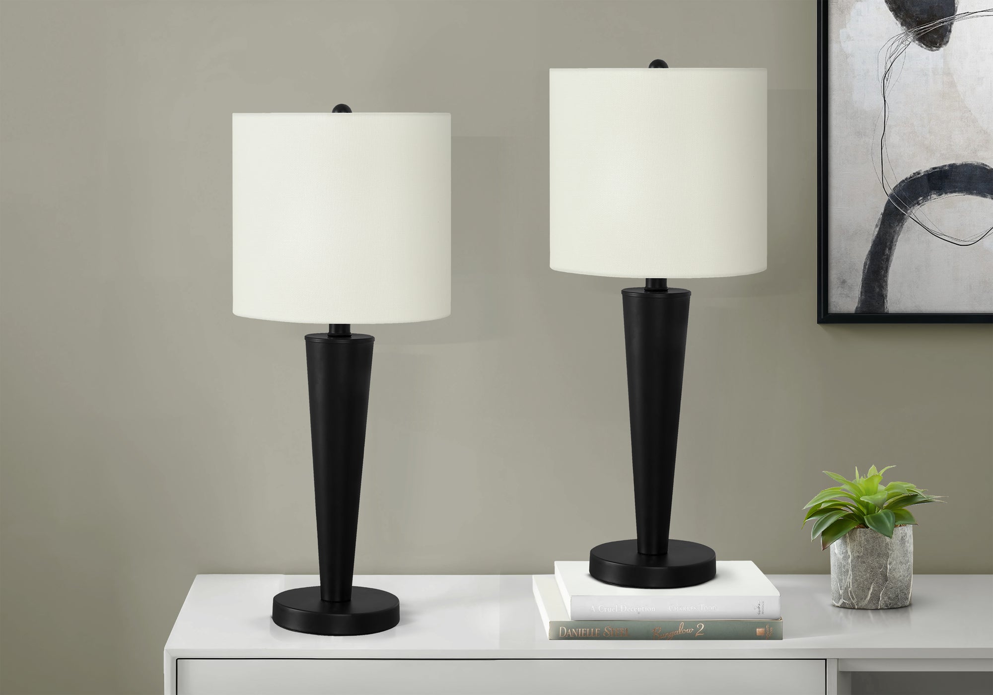 Monarch Specialties 9643 Lighting, Set Of 2Table Lamp, Usb Port Included, Black Metal, Ivory, Cream Shade Lighting-2Pcs/24 H Table, 10&quot; L X 10&quot; W X 24&quot; H