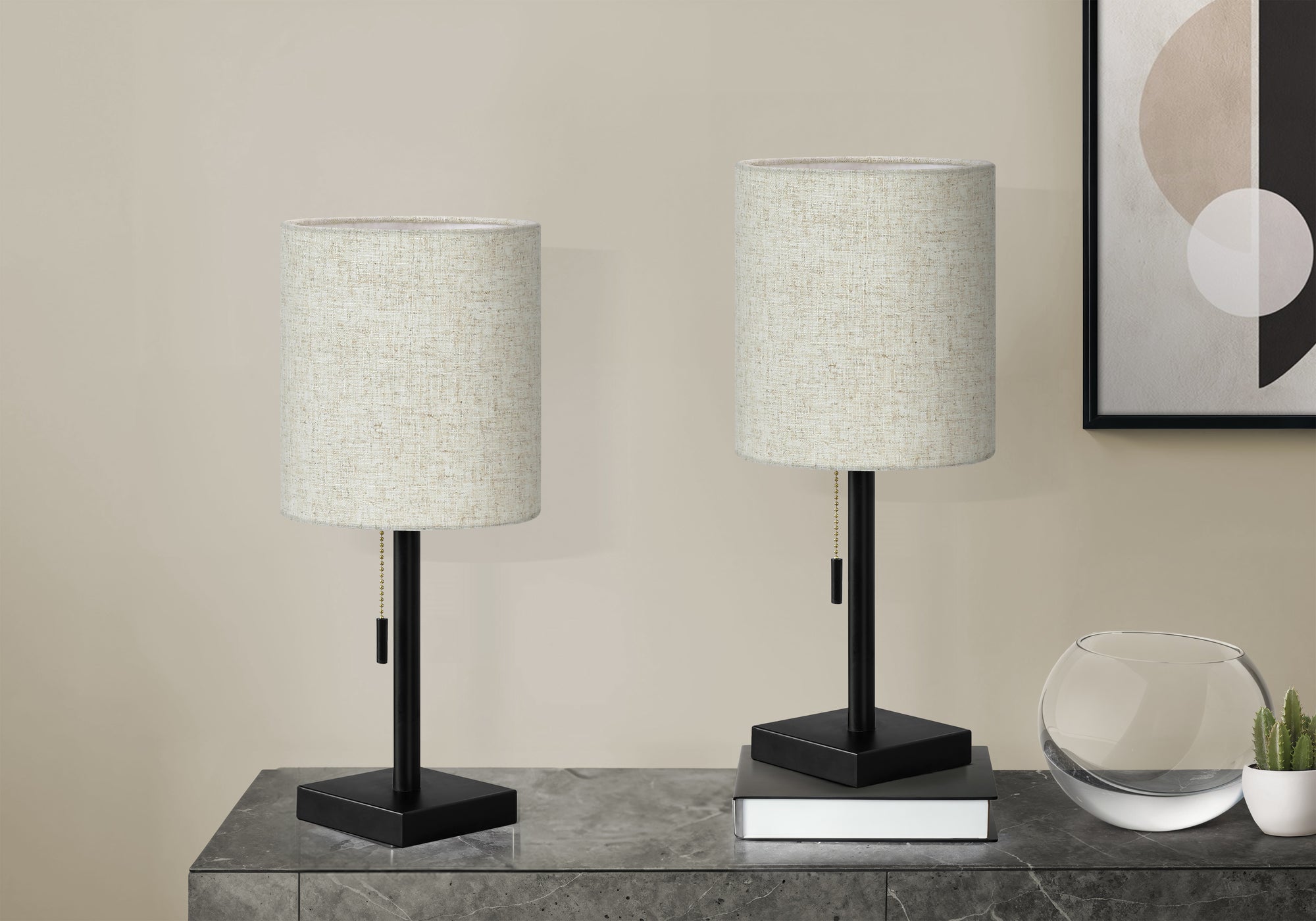 Monarch Specialties I 9650 Lighting, Set Of 2Table Lamp, Usb Port Included, Black Metal, Beige Shade