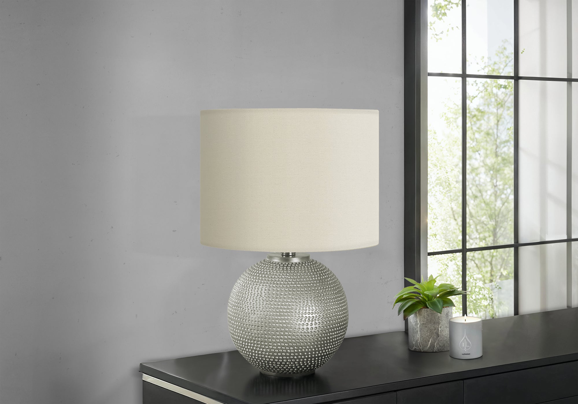 Monarch Specialties 9653 Lightingtable Lamp, Grey Resin, Ivory/Cream Shade, Modern Lighting-19 H Table, 12&quot; L X 12&quot; W X 18.5&quot; H