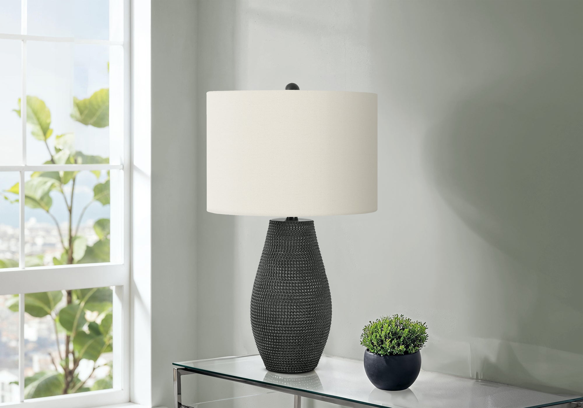 Monarch Specialties I 9655 Lightingtable Lamp, Black Resin, Ivory/Cream Shade, Contemporary