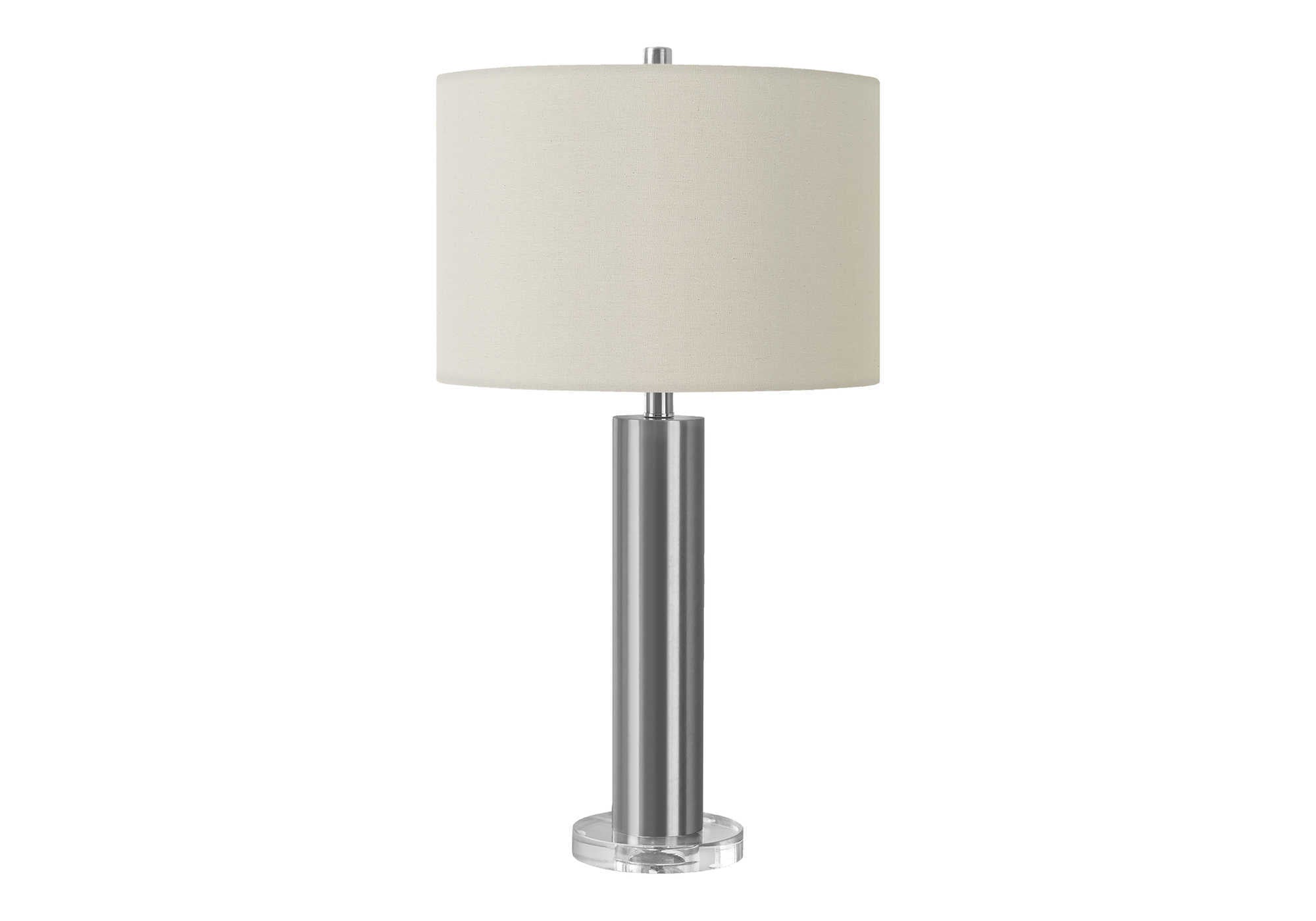 Monarch Specialties 9657 Lightingtable Lamp, Nickel Metal, Ivory/Cream Shade, Contemporary Lighting-28 H Table, 15&quot; L X 15&quot; W X 27.5&quot; H, Silver
