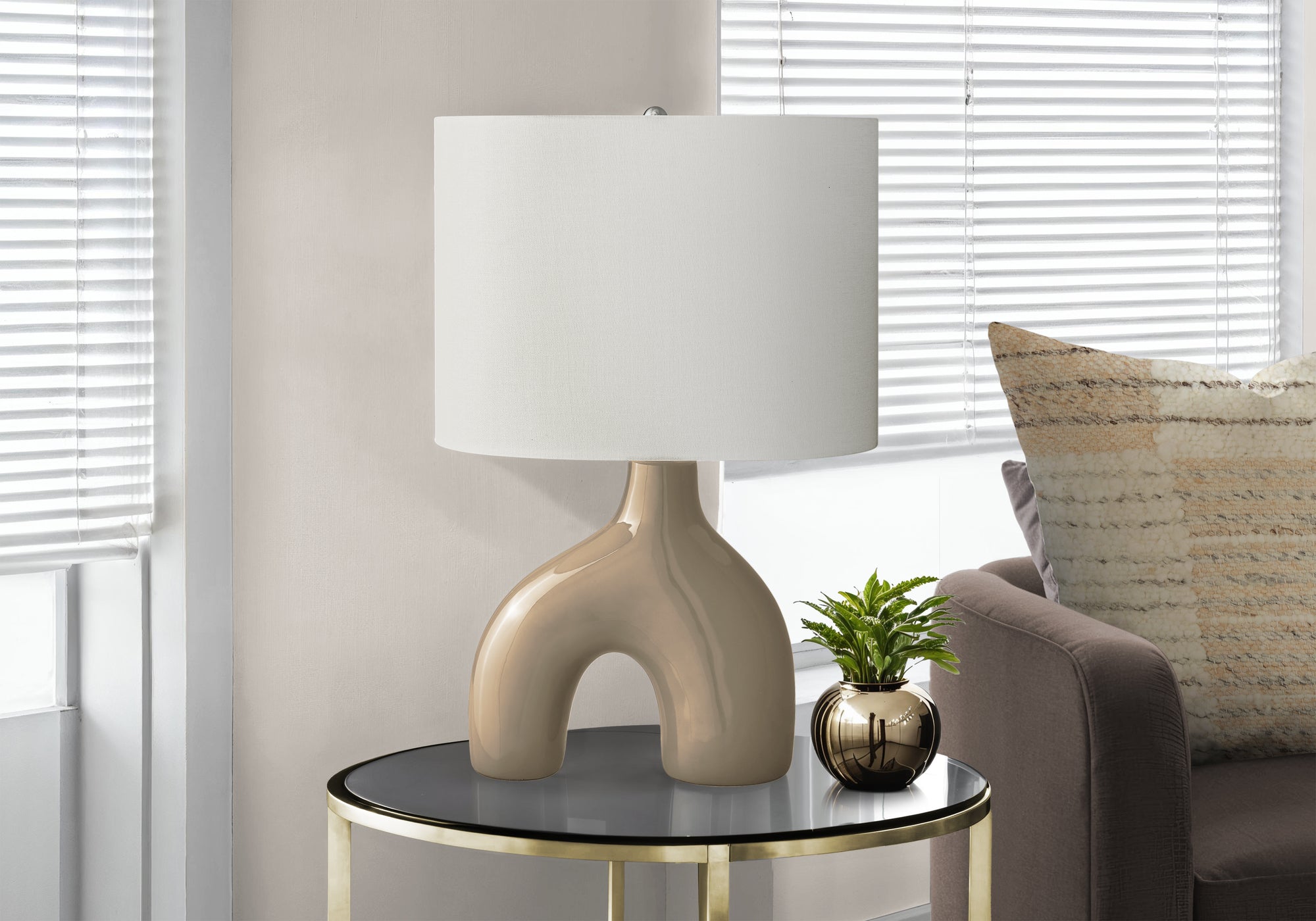 Monarch Specialties Table Lamp, 25in H, Brown Ceramic, Ivory Shade, Model I 9662