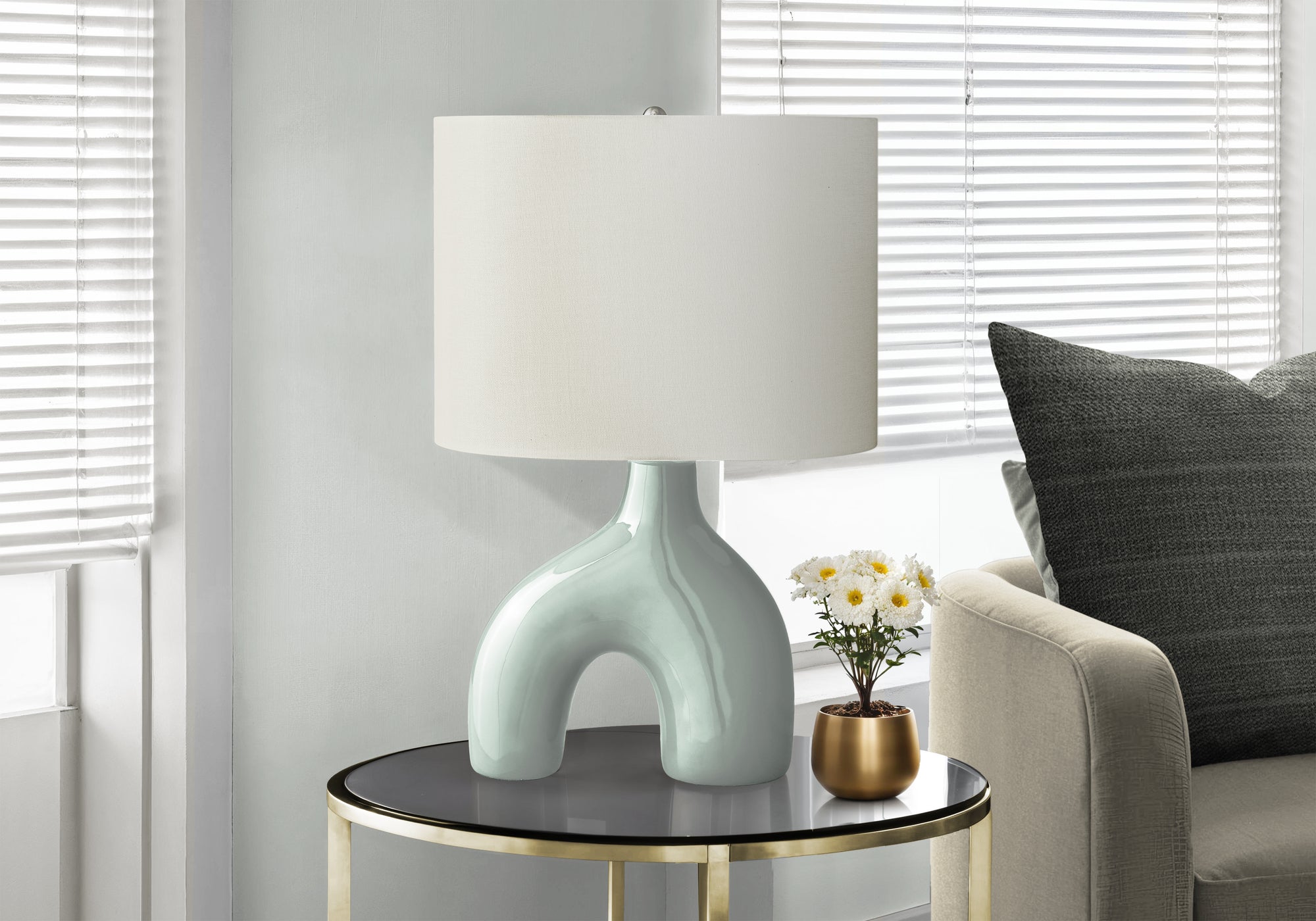 Monarch Specialties Table Lamp, 25in H, Green Ceramic, Ivory Shade, Model I 9664