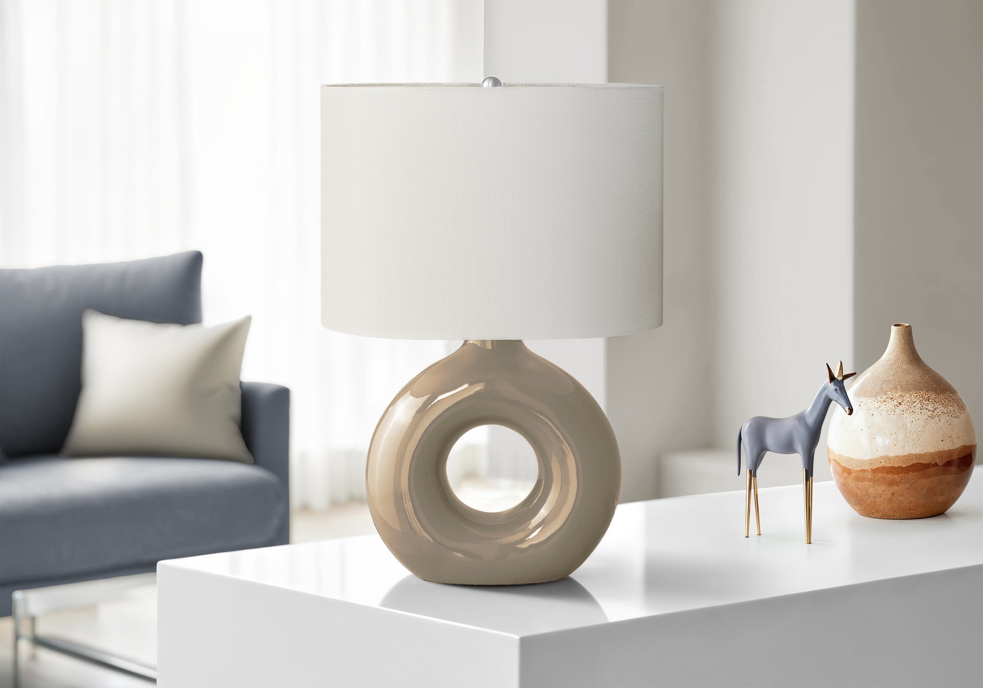 Monarch Specialties Table Lamp, 24in H, Brown Ceramic, Ivory Shade, Model I 9669