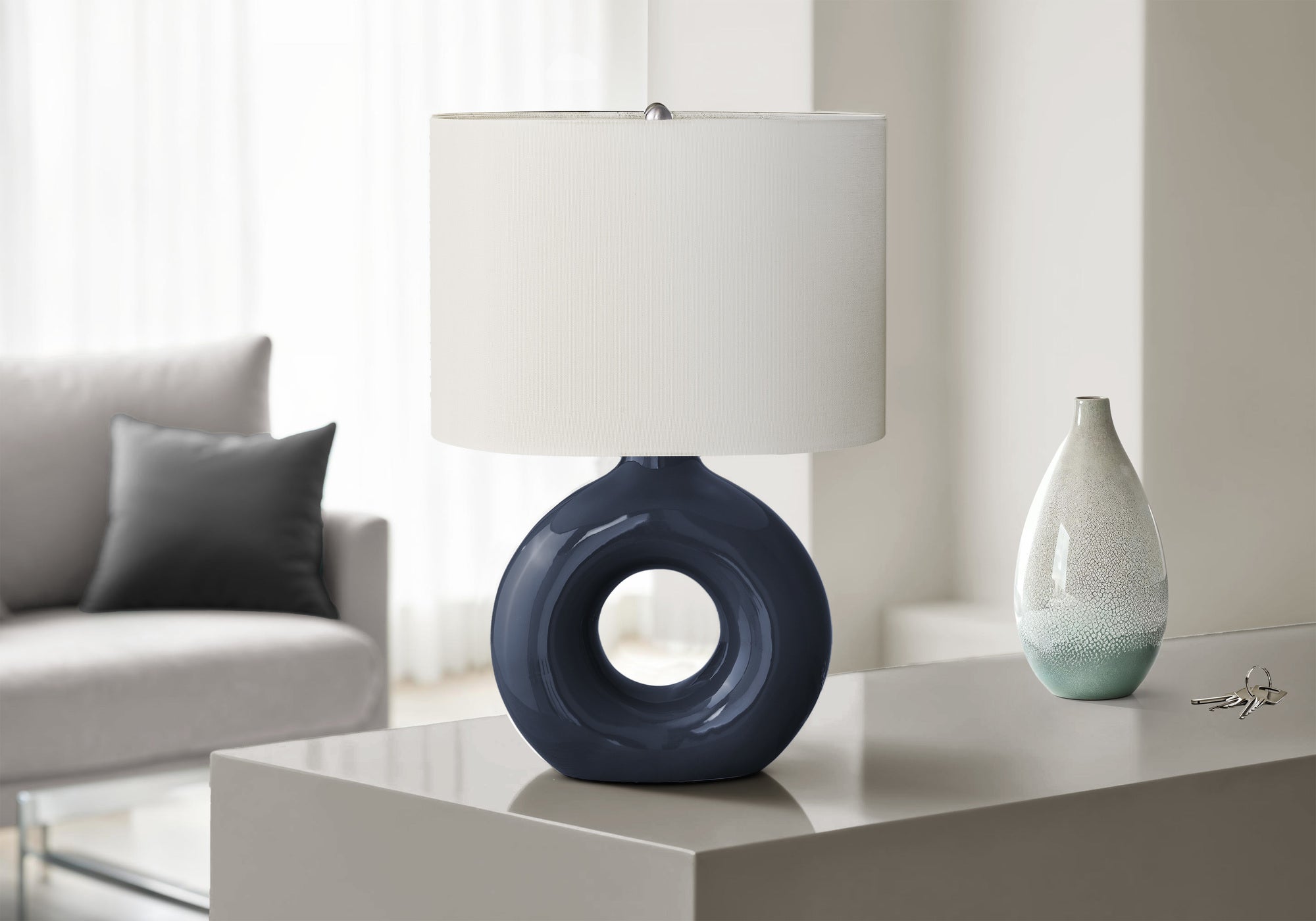 Monarch Specialties Table Lamp, 24inH, Blue Ceramic, Ivory Shade, Model I 9670, Contemporary Design