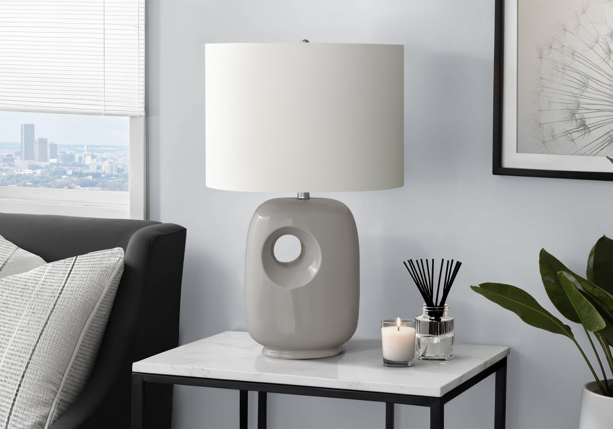 Monarch Specialties Table Lamp, 26in H, Gray Ceramic, Ivory Shade, Model I 9675