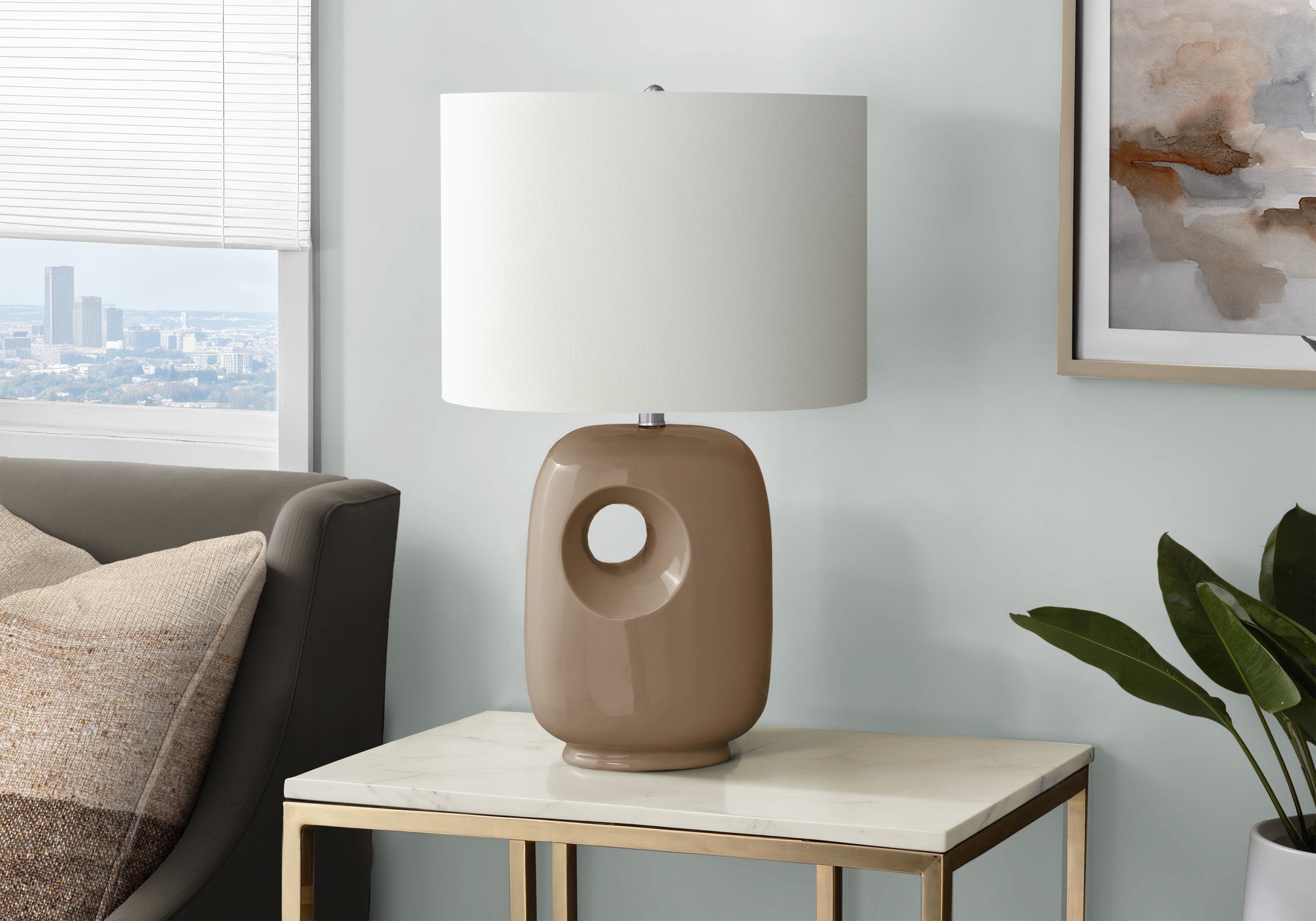 Monarch Specialties Table Lamp, 26inH, Brown Ceramic, Ivory Shade, Model I 9676