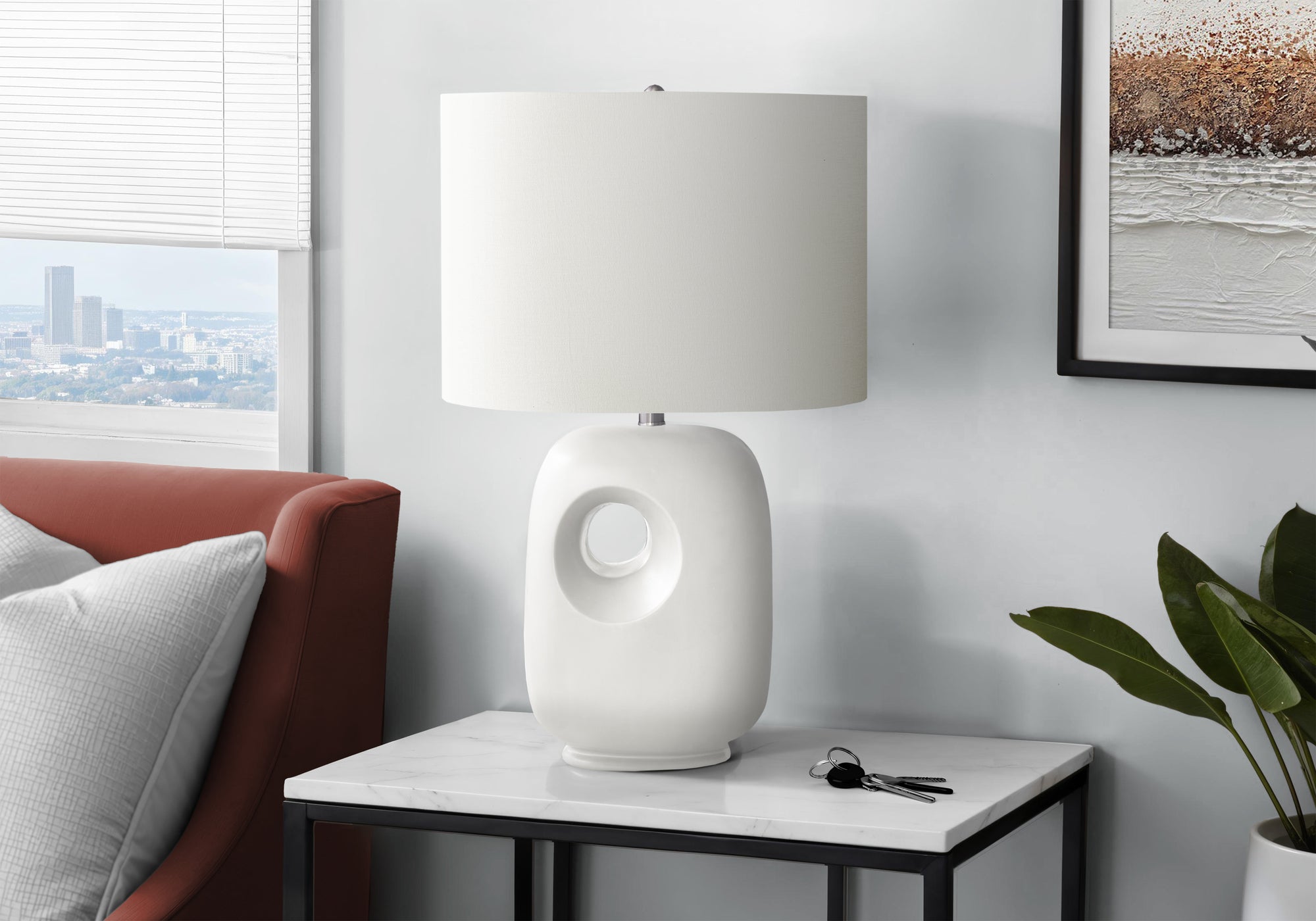 Monarch Specialties I 9679 Table Lamp, 26in H, White Ceramic, Ivory/Cream Shade, Contemporary Design