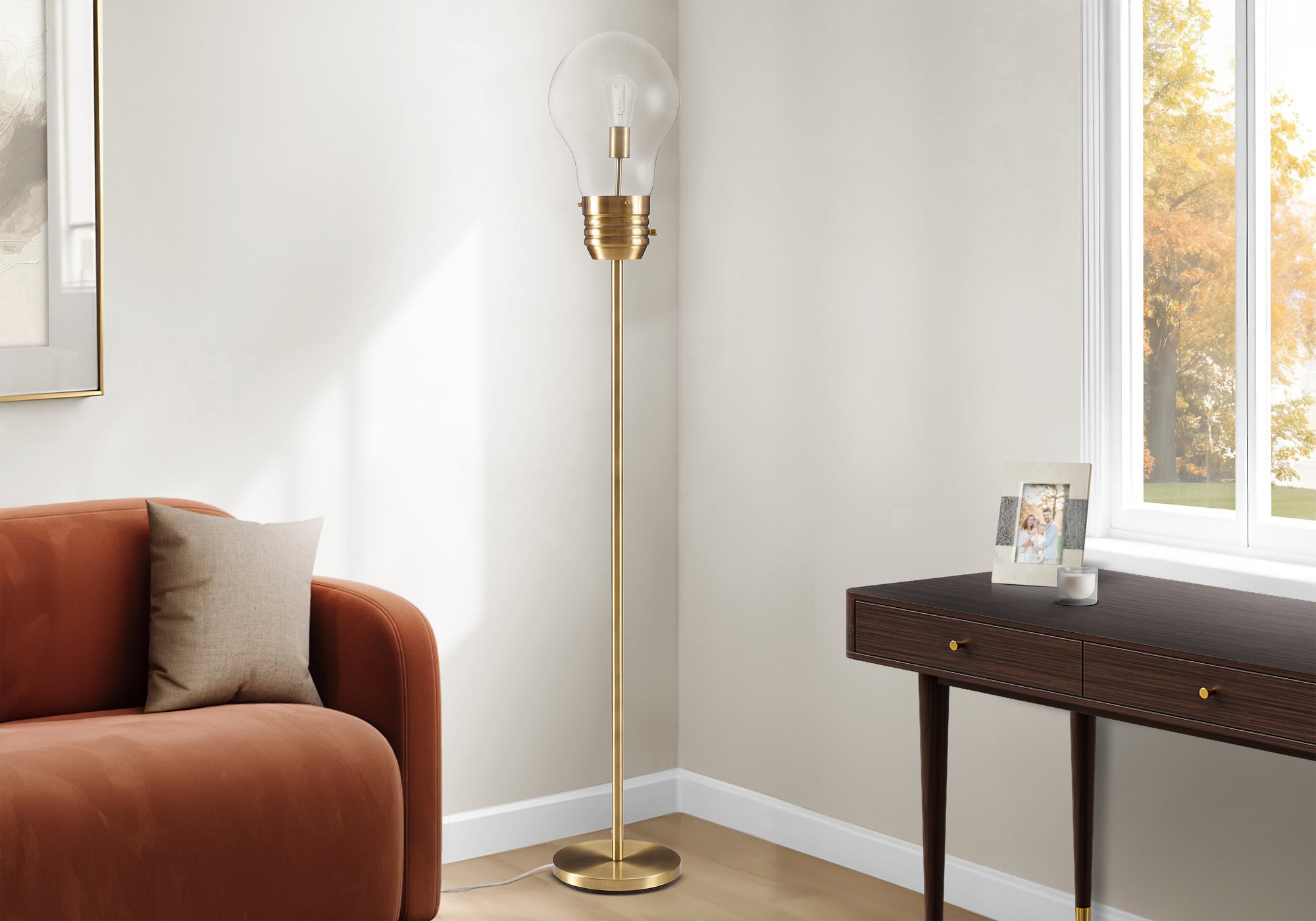 Lighting, 71H, Floor Lamp, Brass Metal, Contemporary