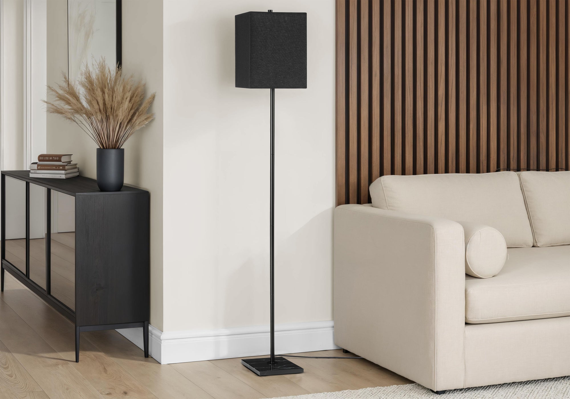 Lighting, 62H, Floor Lamp, Black Metal, Black Shade, Contemporary