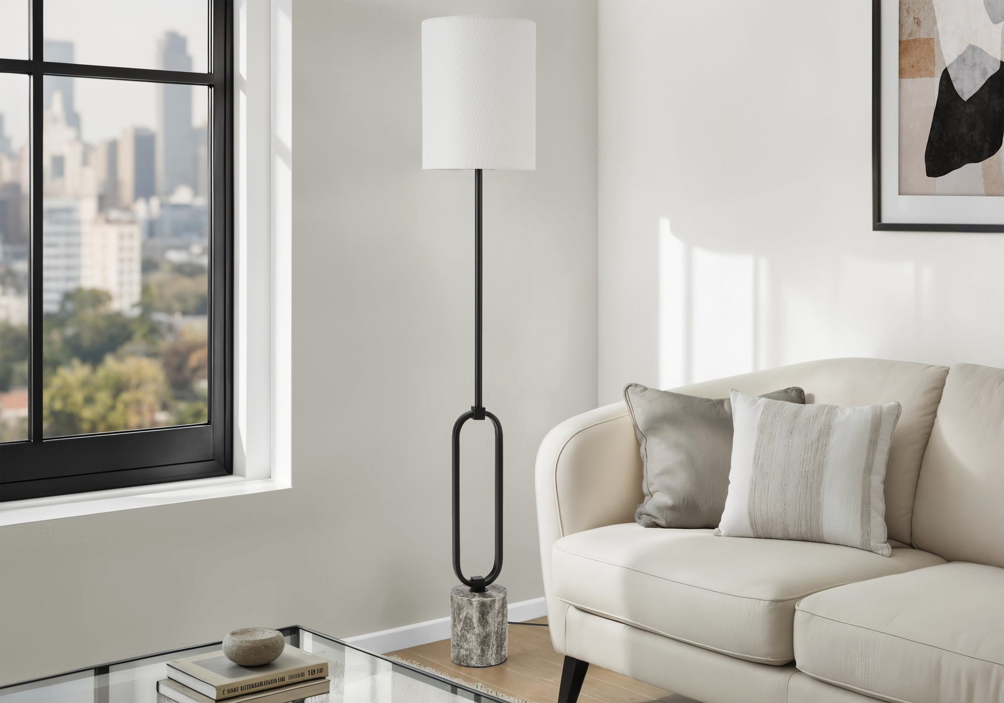 Lighting, 64H, Floor Lamp, Black Metal, Ivory / Cream Shade, Contemporary
