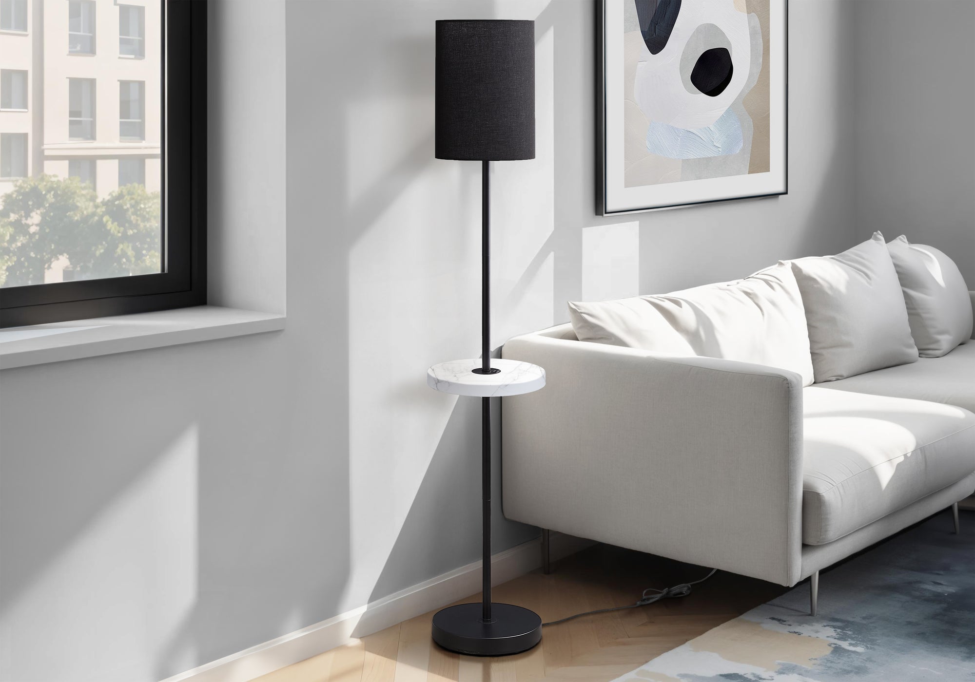 Monarch Specialties Floor Lamp, 62in H, Black Metal, USB Port, White Marble, Model I 9691, Contemporary Design