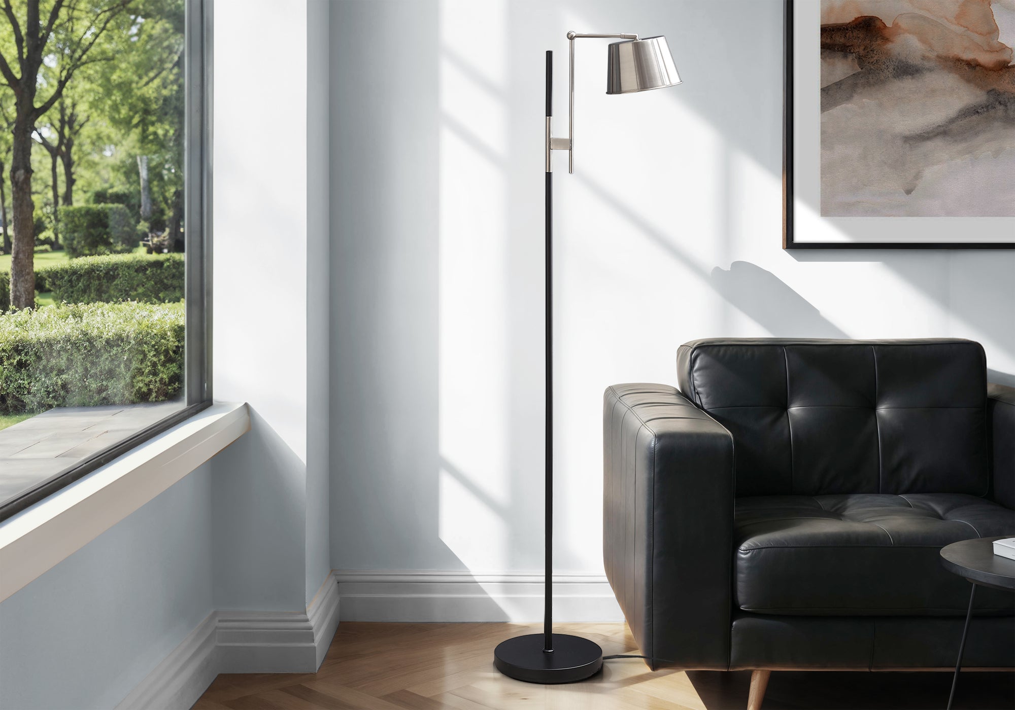 Monarch Specialties Floor Lamp I 9693, 65in H, Black Metal, Nickel Shade, 19.75inL x 11inW