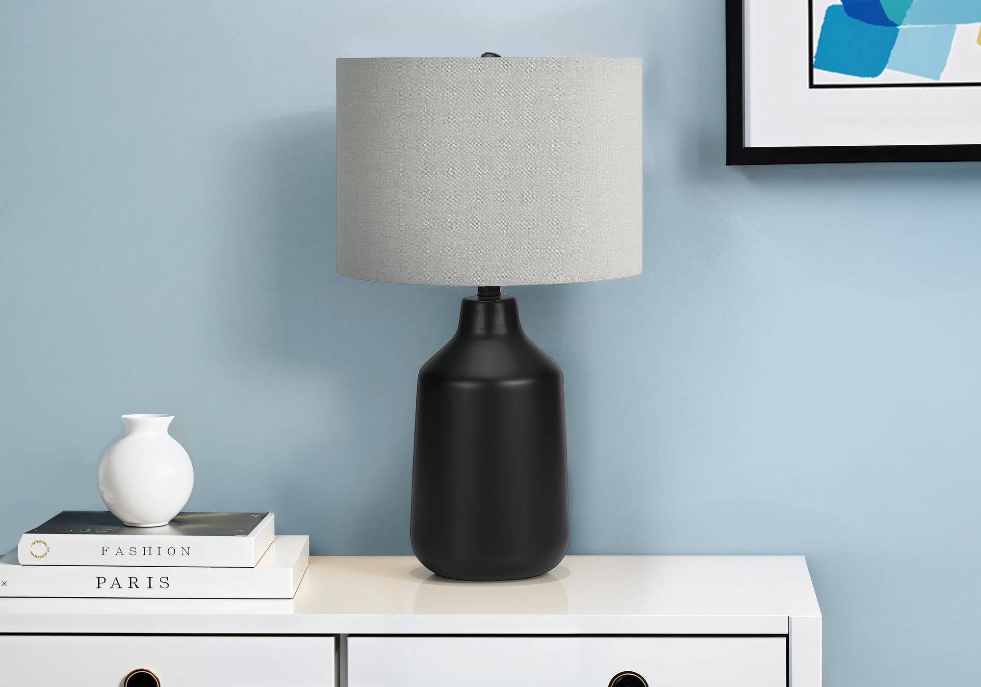 Monarch Specialties I 9701 Lightingtable Lamp, Black Concrete, Grey Shade, Contemporary