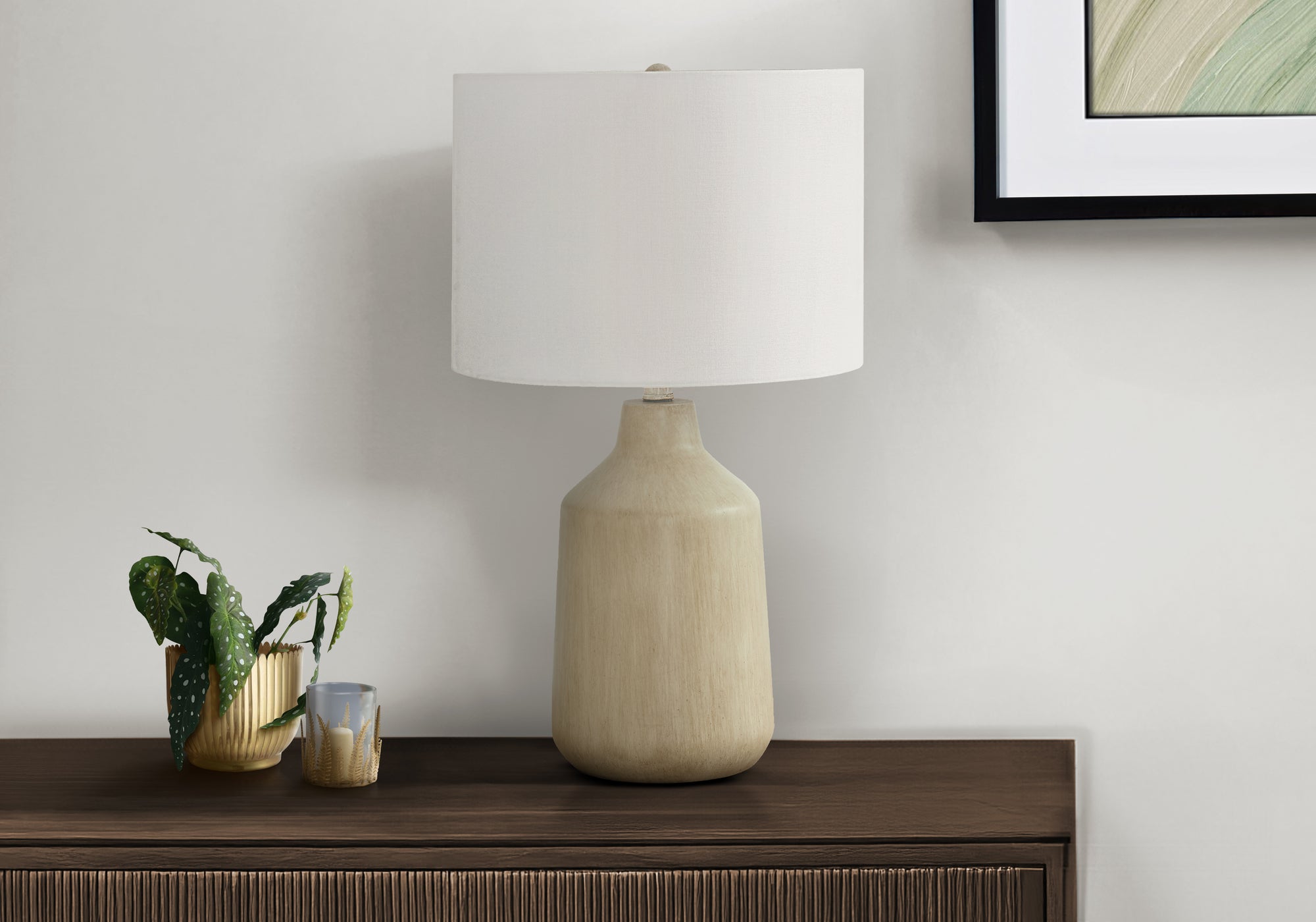 Monarch Specialties I 9702 Lightingtable Lamp, Beige Concrete, Ivory/Cream Shade, Contemporary