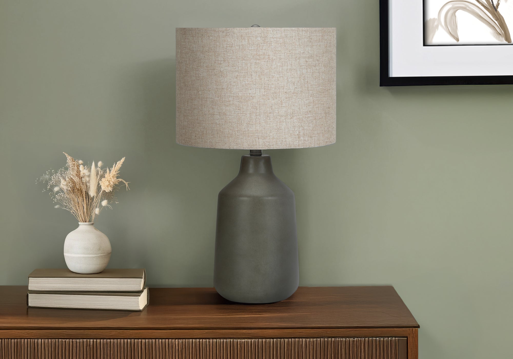 Monarch Specialties I 9703 Lightingtable Lamp, Grey Concrete, Beige Shade, Contemporary
